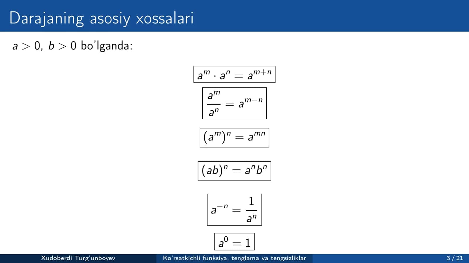 Ko'rsatkichli funksiya, tenglama va tengsizliklar 3