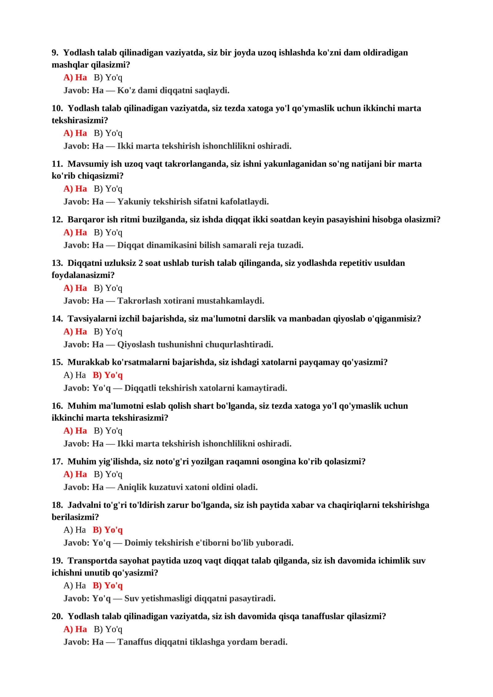 Psixologiya fanidan barcha mavzular bo'yicha testlar 3
