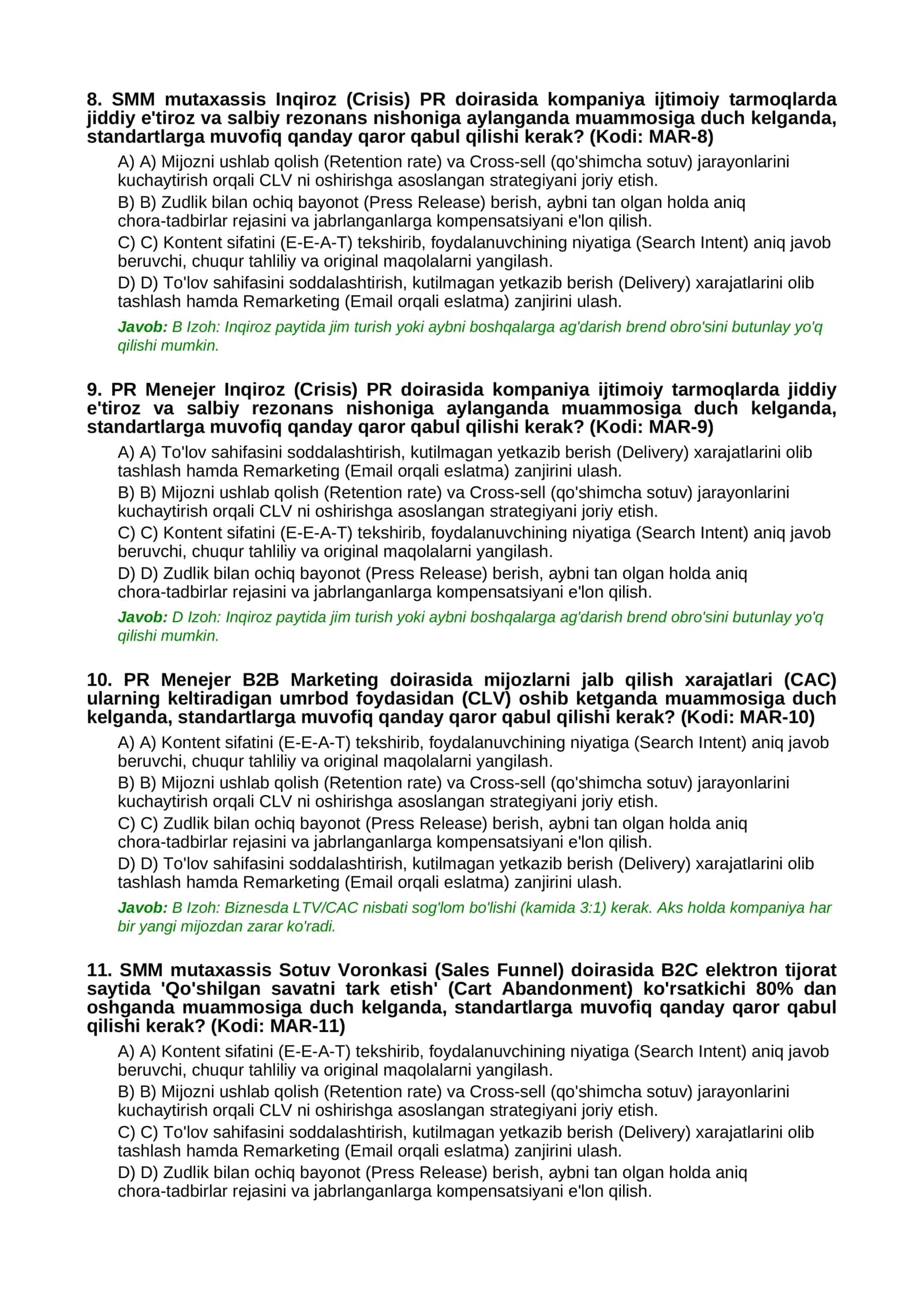 PR Menejer Sotuv Voronkasi (Sales Funnel) doirasida B2C elektron tijorat saytida 3