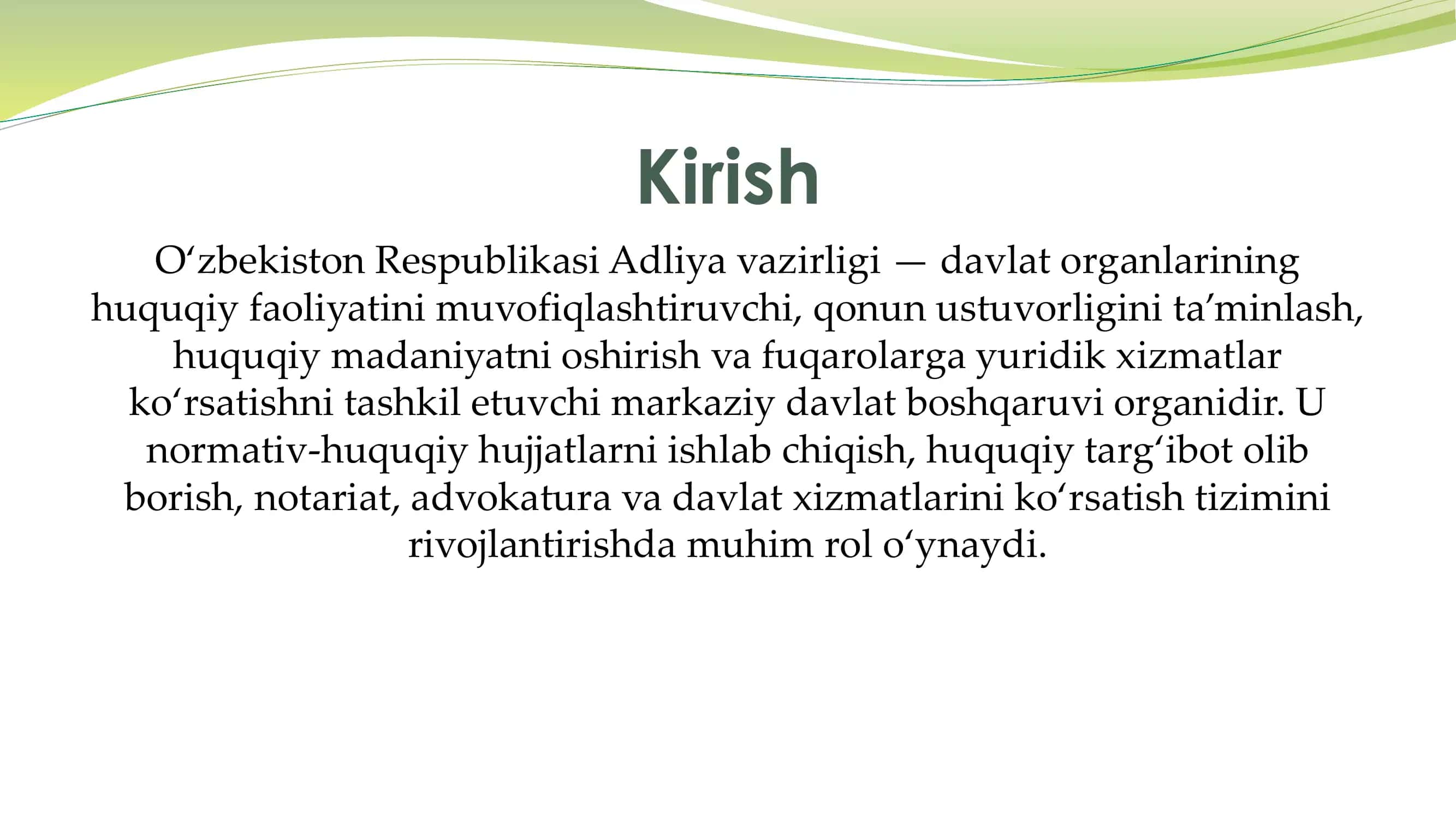 O‘zbekiston Respublikasi Adliya vazirligi haqida umumiy ma’lumot 3