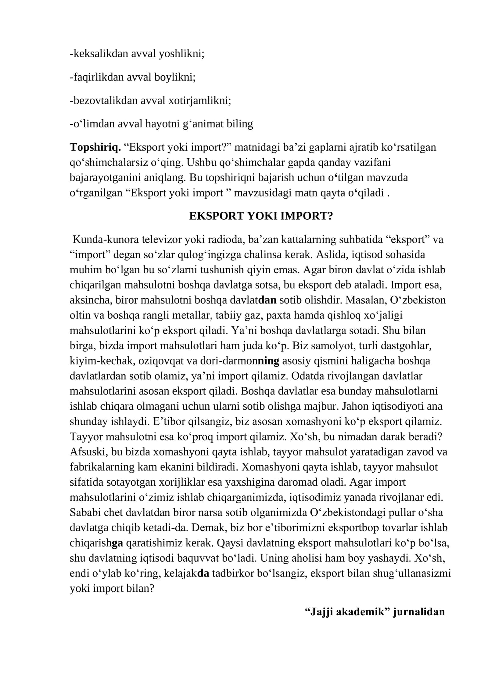 Mavzu: EKSPORT YOKI IMPORT? 3