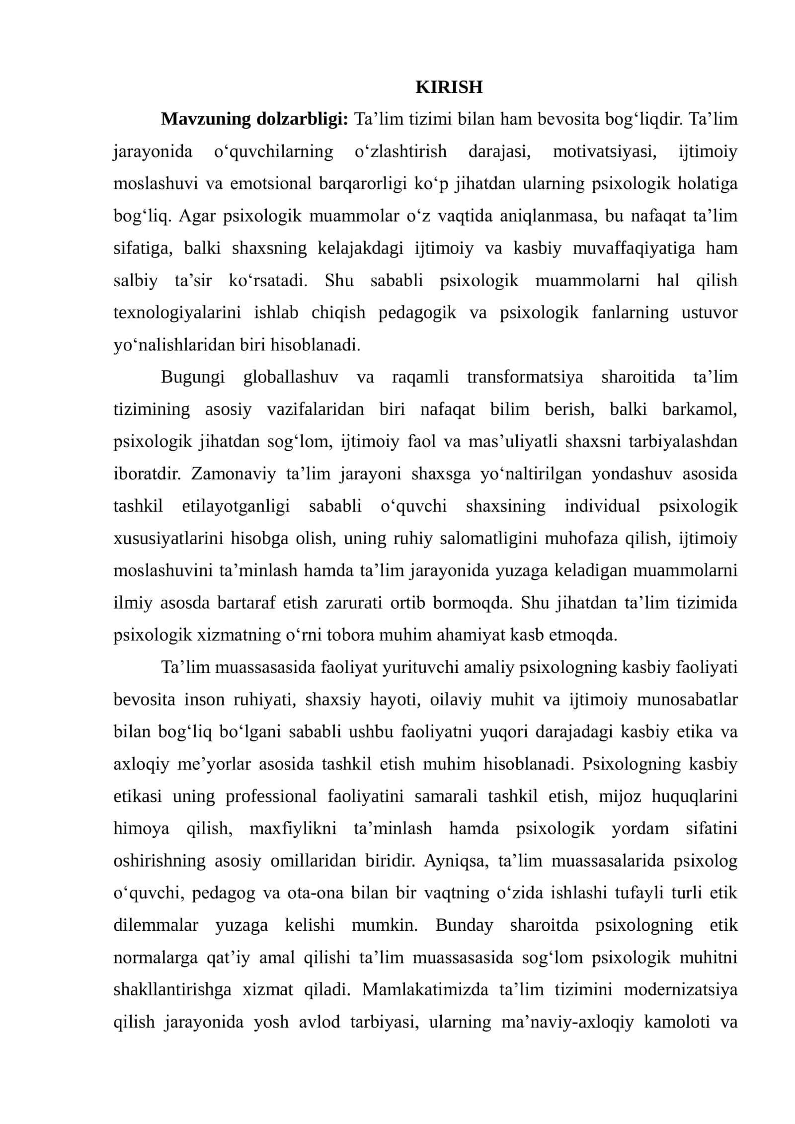 TA’LIMDA AMALIY PSIXOLOGNING ETIK NORMA VA QOIDALARI. TA’LIMDA PSIXOLOGIK XIZMAT O‘RNI 3