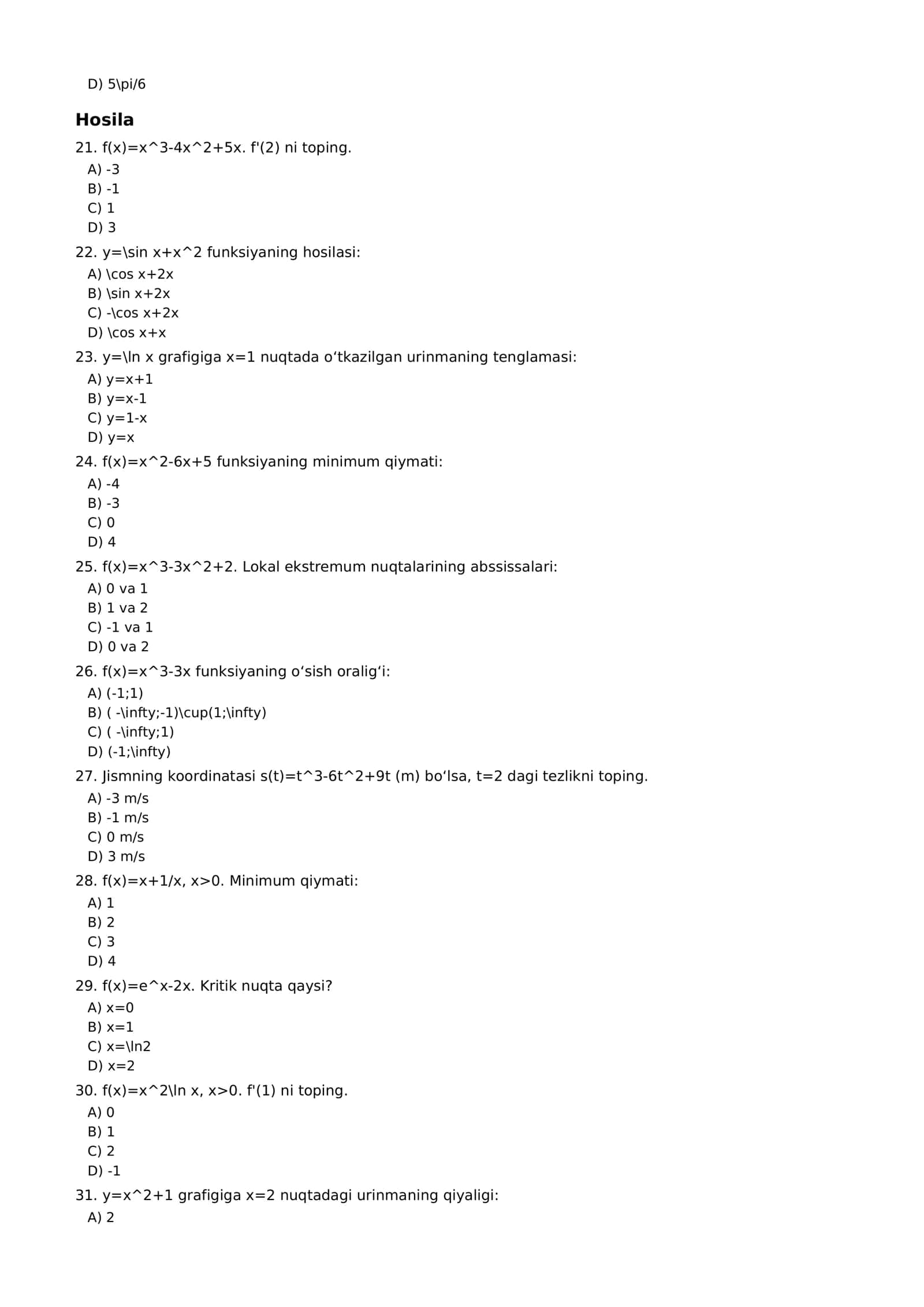 Argos matematika 10-11 sinflar uchun misol test namunalar 3