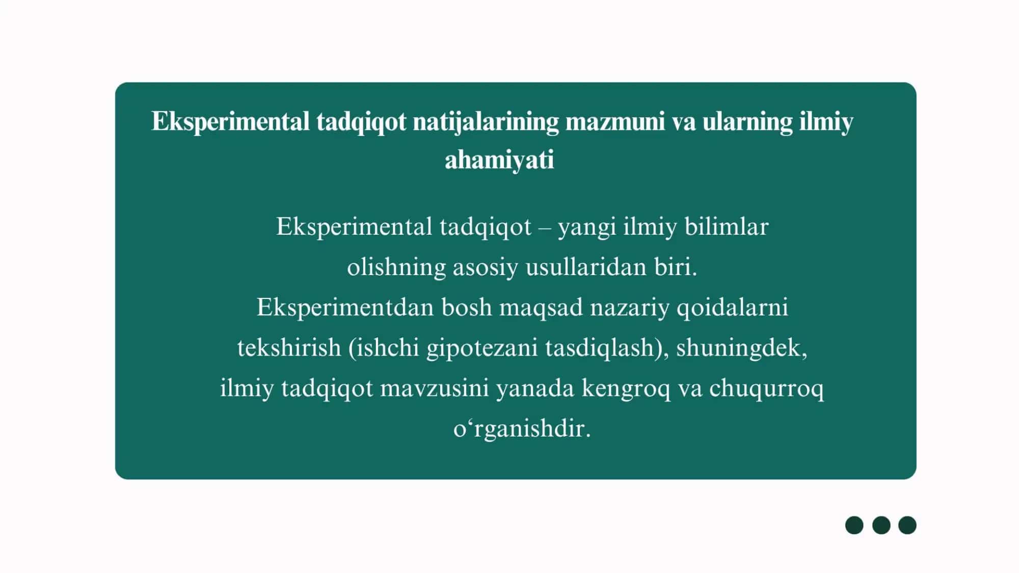 EKSPERIMENTAL TADQIQOT NATIJALARINI TAQDIM ETISH SHAKLLARI.
ILMIY MAQOLANI RASMIYLASHTIRISHGA QO'YIL 3
