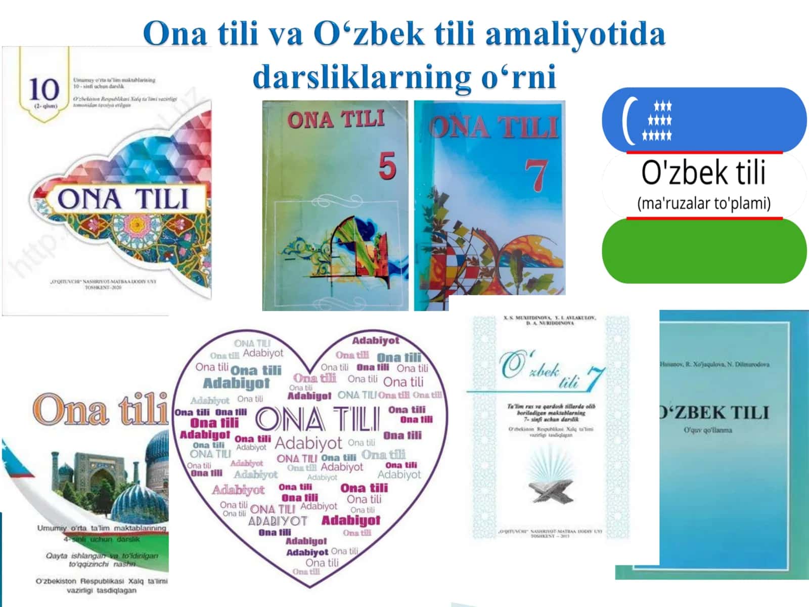 “Ona tili” ,  “O‘zbek tili ” darsliklari, mashq daftari   va     “O‘qituvchi kitobi” bilan ishlash.  Til ta’limini o‘qitishda o‘quvchining yosh xususiyatlarini hisobga olish. Fonetika,  orfografiya, orfoepiyani  o‘qitish metodi 3