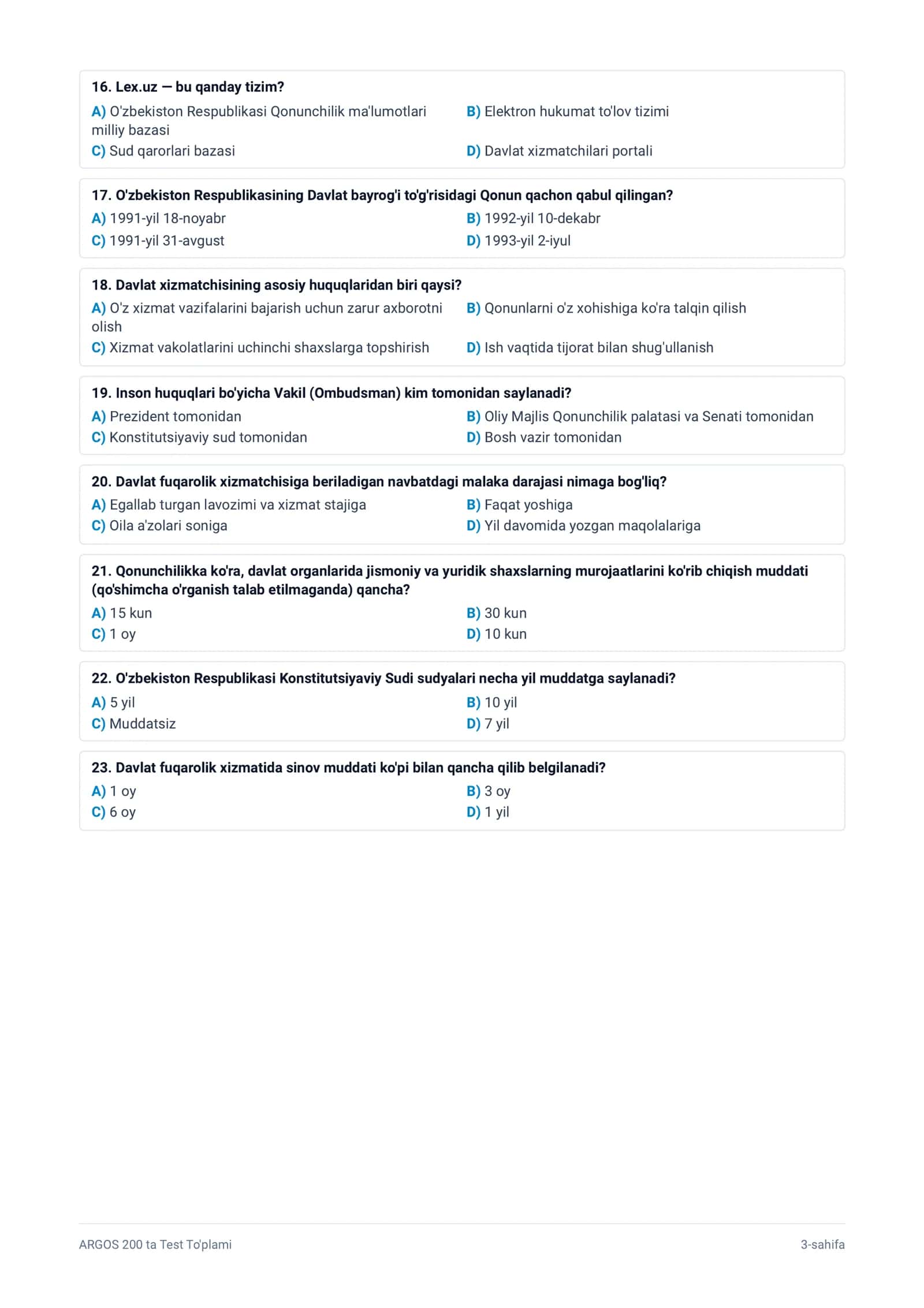 DAVLAT FUQAROLIK XIZMATI 200 TA TEST TOPLAMI 3