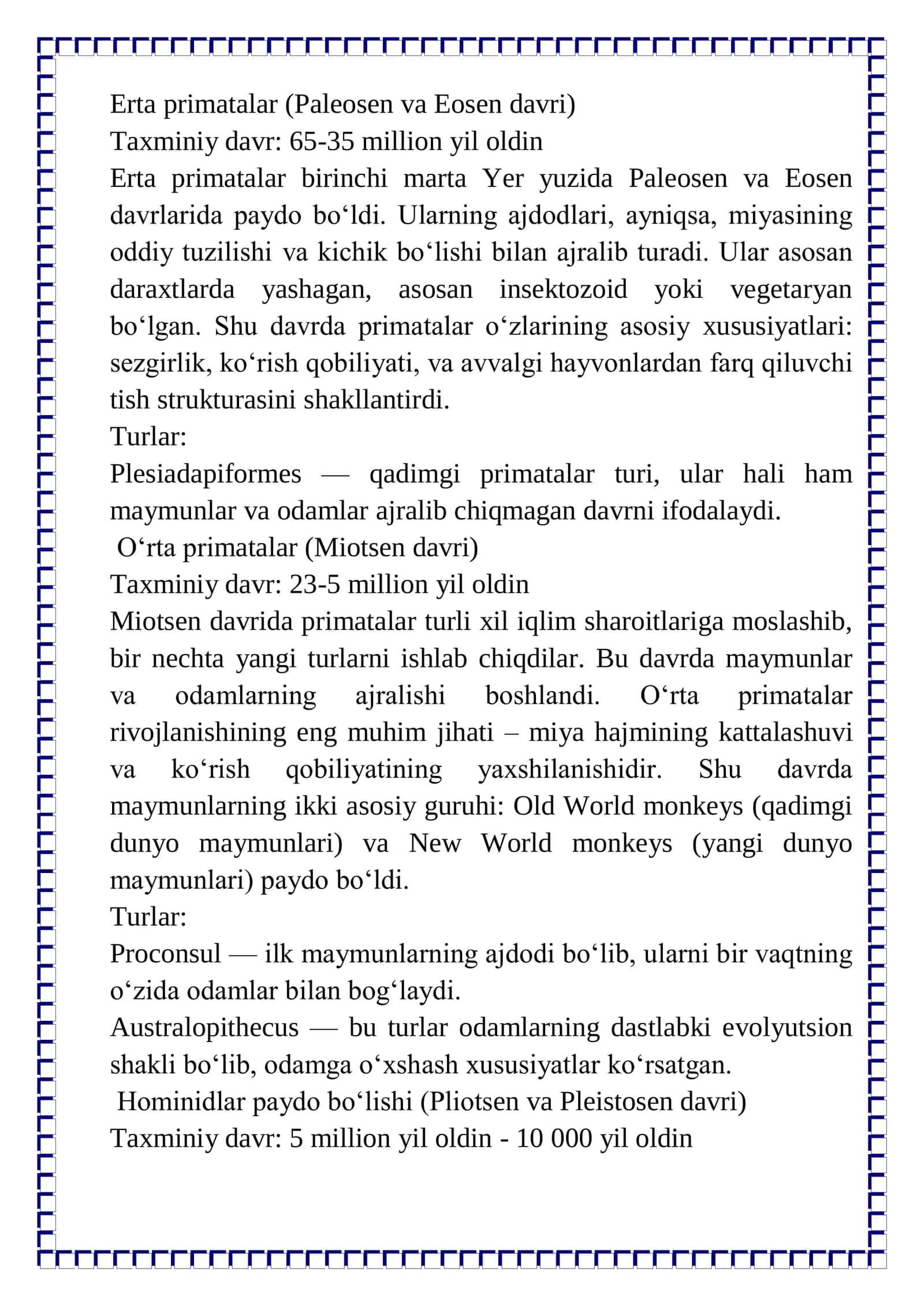 Primatalarning asosiy evolutsiyon bosqichlari 3