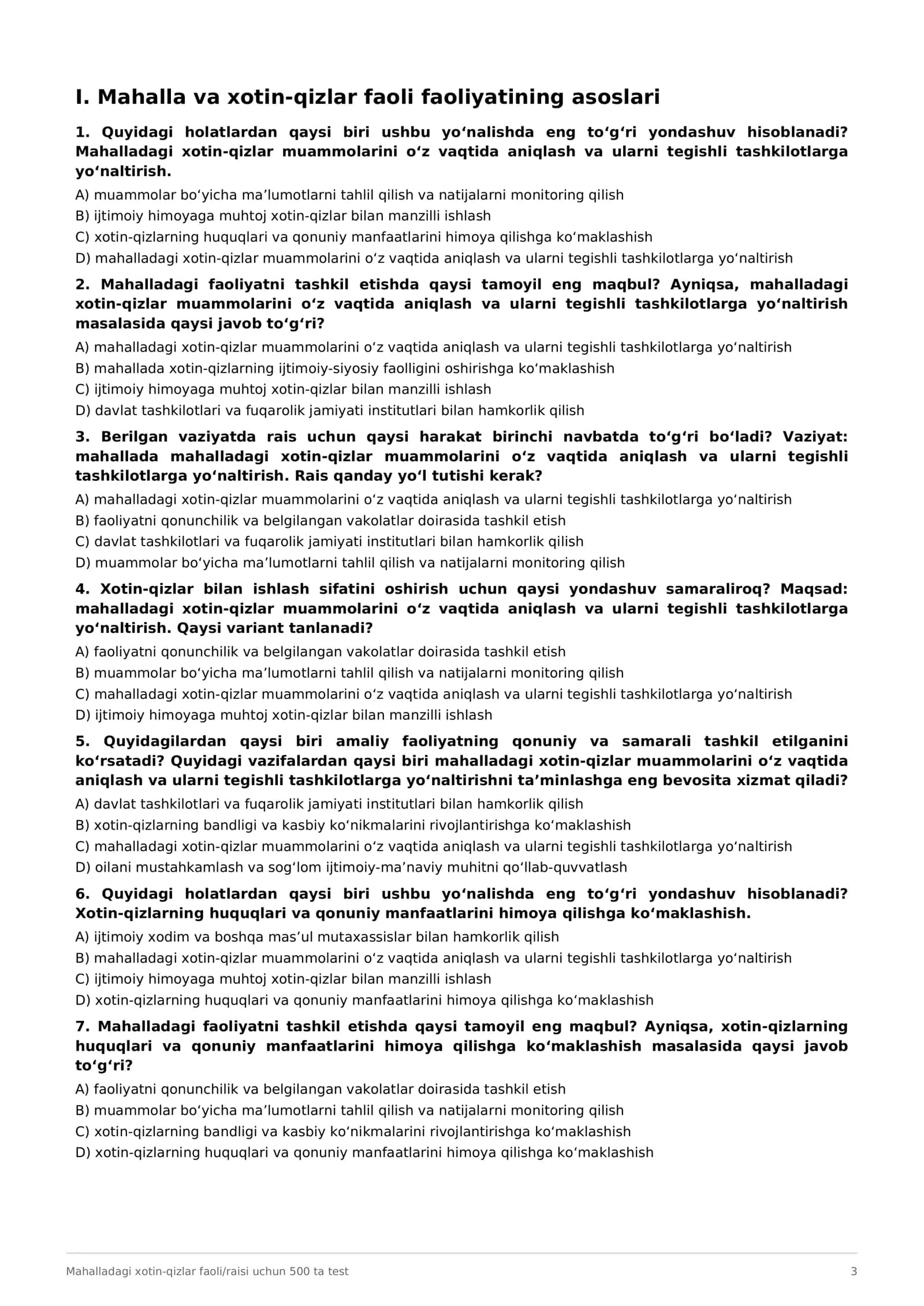 Mahalladagi Xotin-Qizlar Faoli / Raisi Uchun 500 ta Kasbiy Test 3