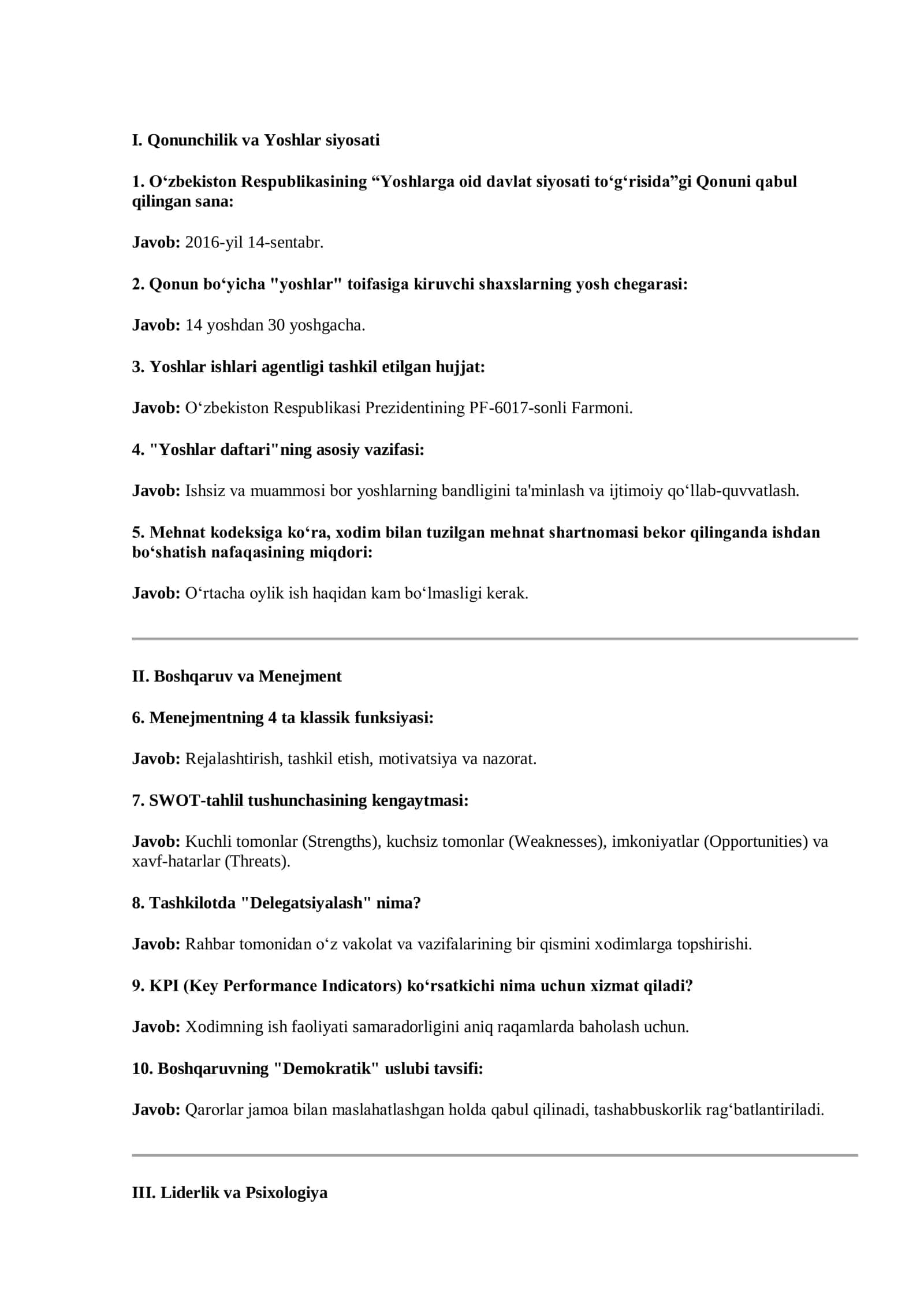 Mundarija va Sarlavha Testlari 3
