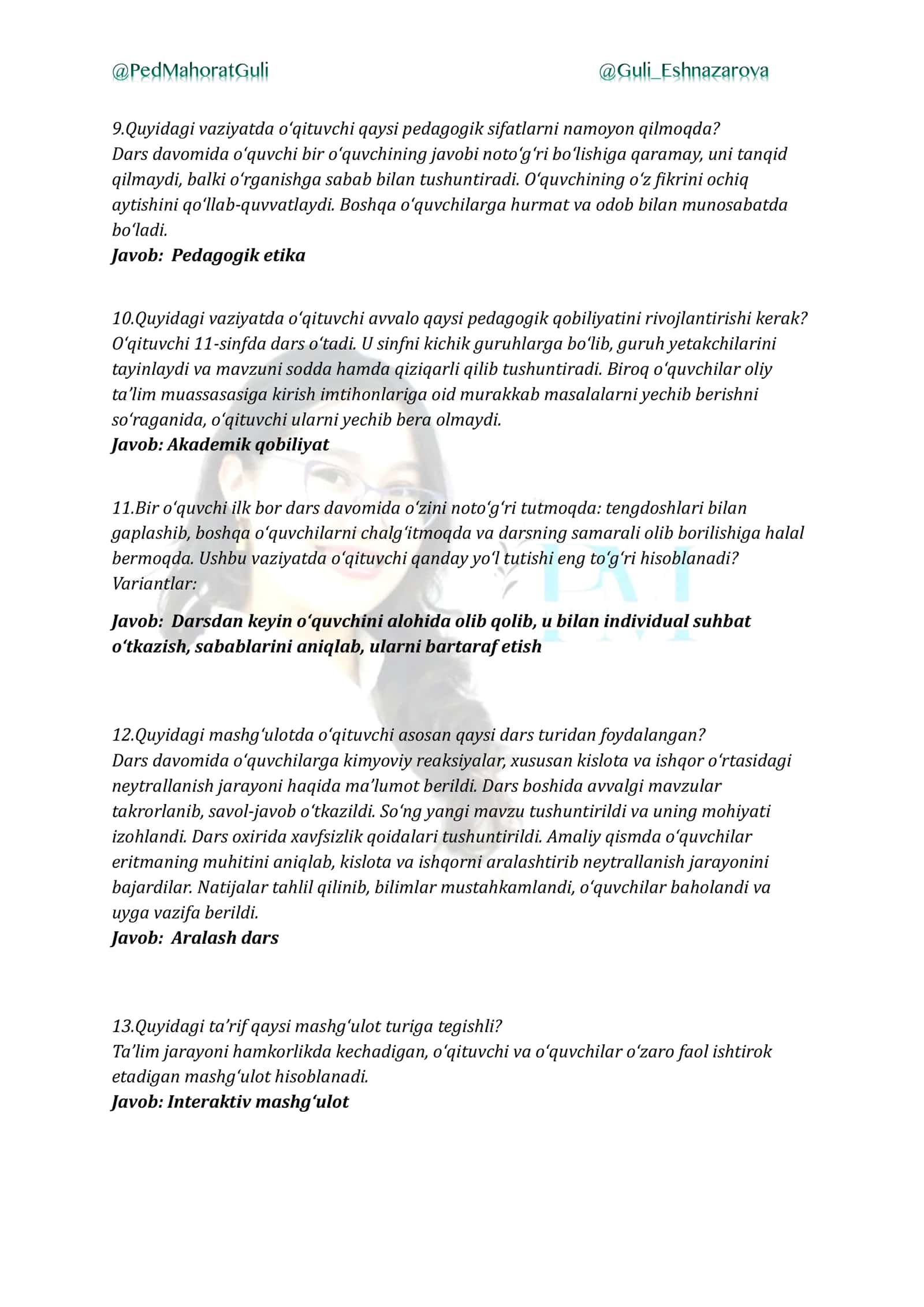 2026-YILGI BAHORGI ATTESTATSIYA JARAYONLARIDA PEAGOGIK MAHORAT VA KASB STANDARTIDAN TUSHGAN TESTLAR TO’PLAMI 3