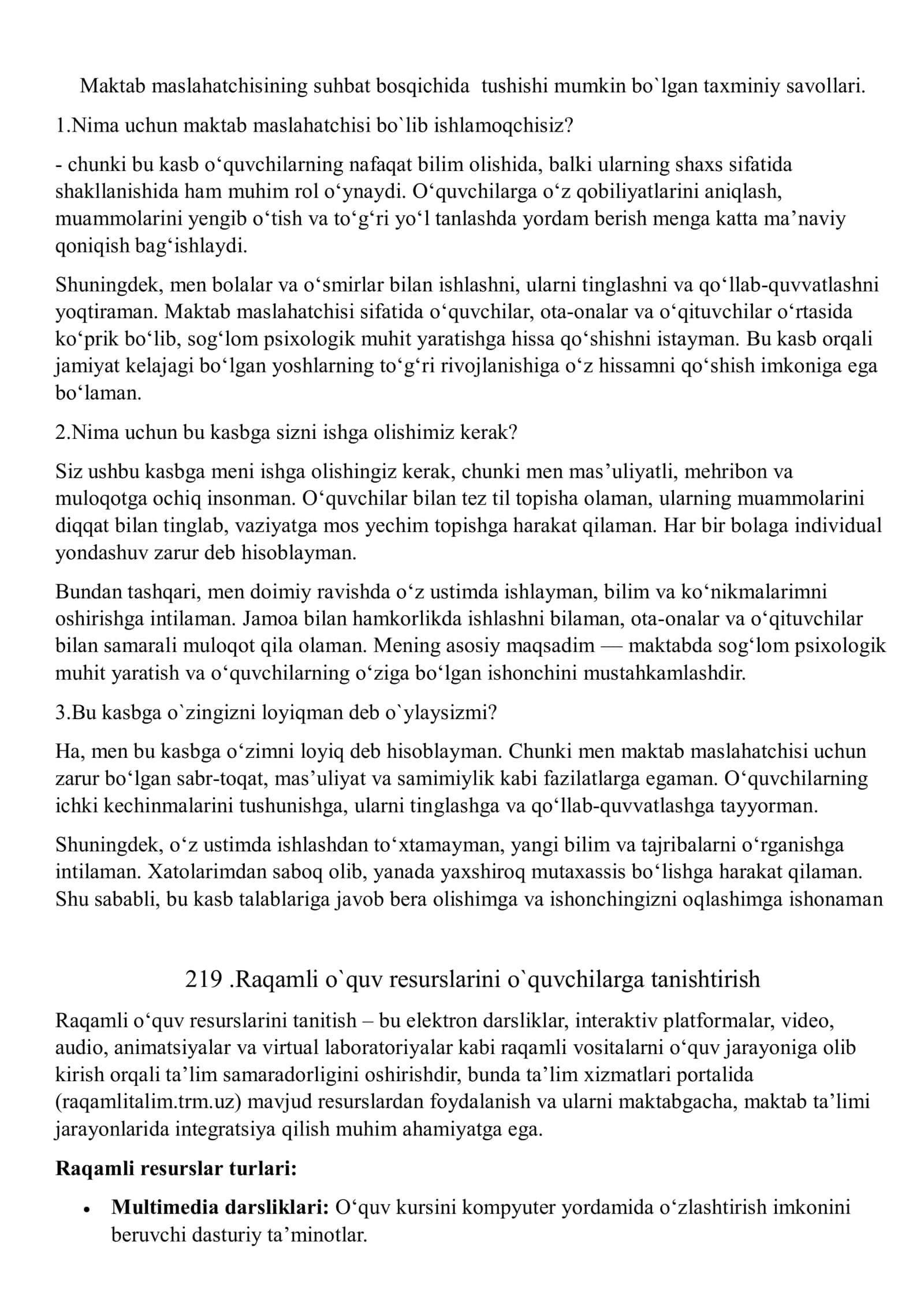 MAKTAB MASLAHATCHISI LAVOZIMIGA ISHGA KIRISH TEST SINOVlARI 200 BETLIK 3