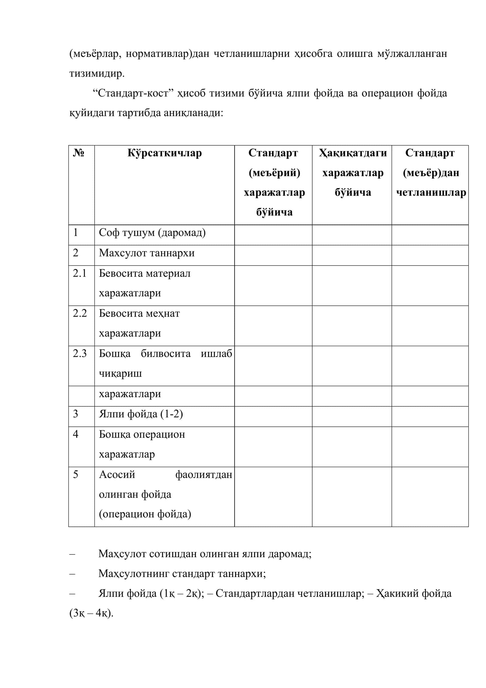 Харажатлар ва маҳсулот (иш, хизмат) лар таннархи ҳисобини «стандарт кост» ва «директ костинг» 3