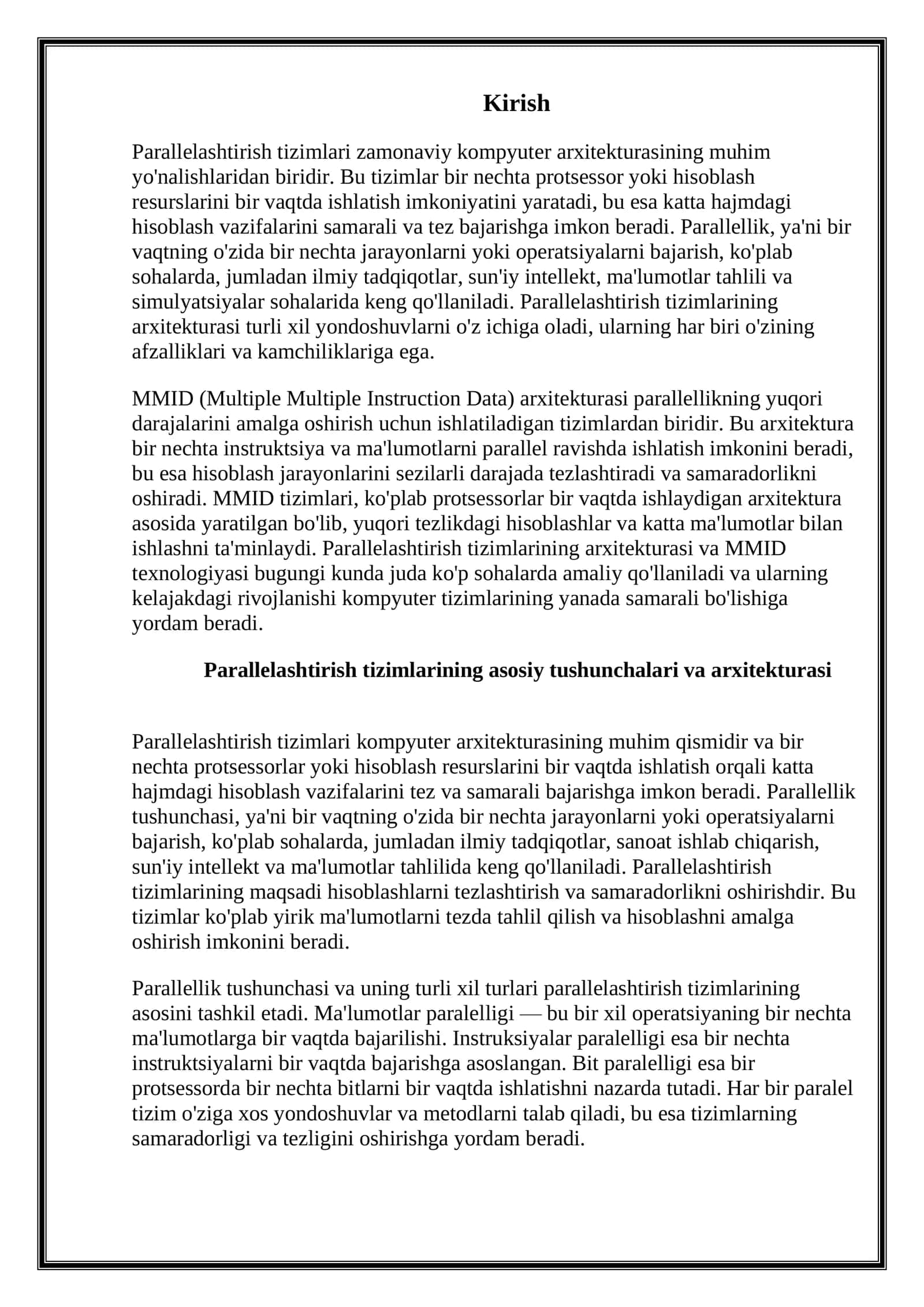 Parallelashtirish tizimlarining arxitekturasi 3