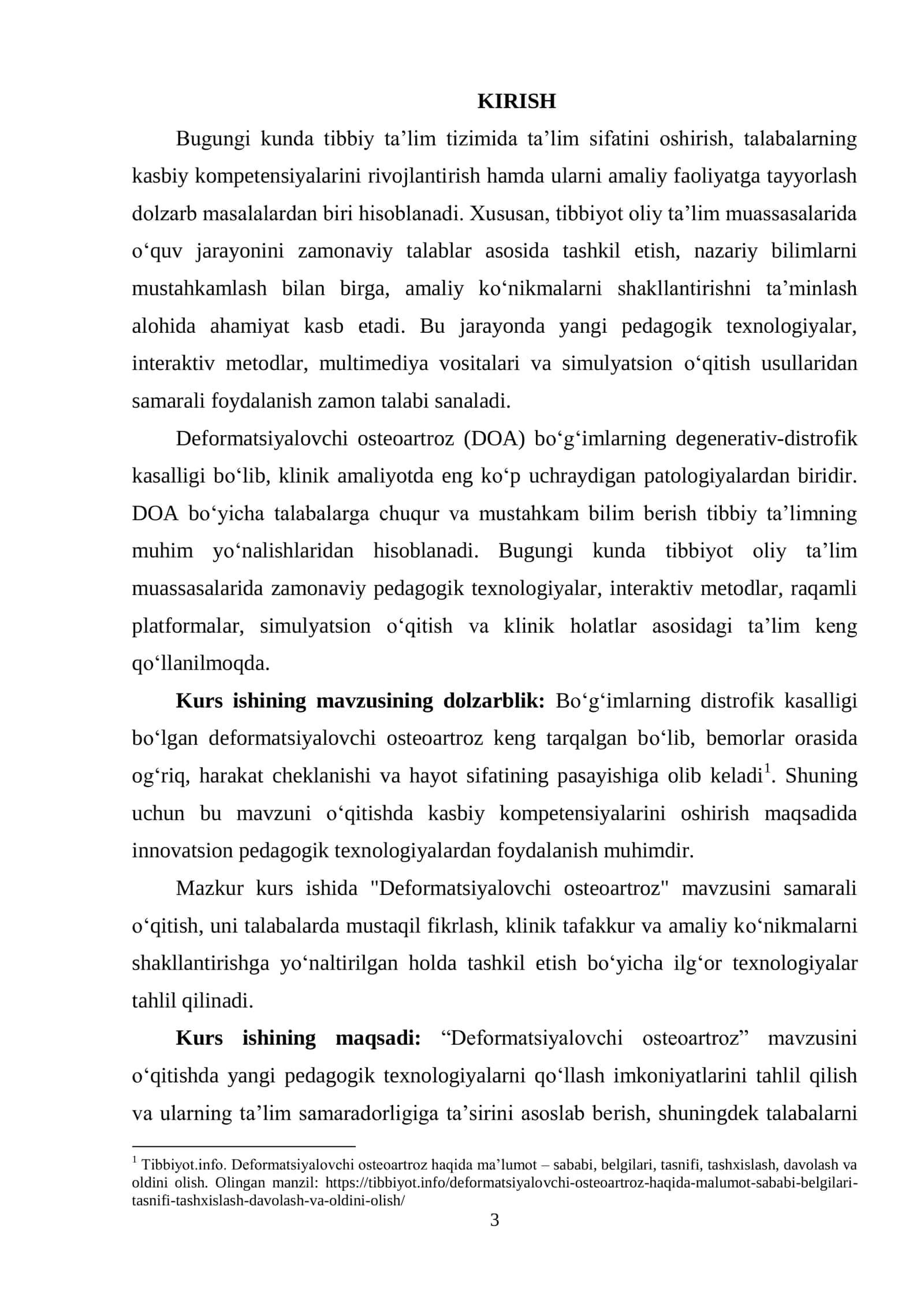 “Deformatsiyalovchi osteoartroz” mavzusini o'qitishda yangi pedagogik texnologiyalardan foydalanish 3