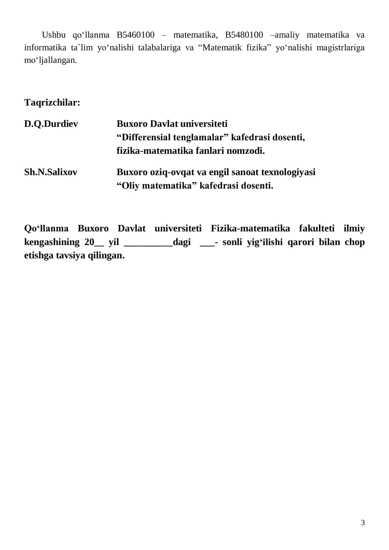 MATEMATIK FIZIKA TENGLAMALARIDAN MASALALAR TO‘PLAMI 3