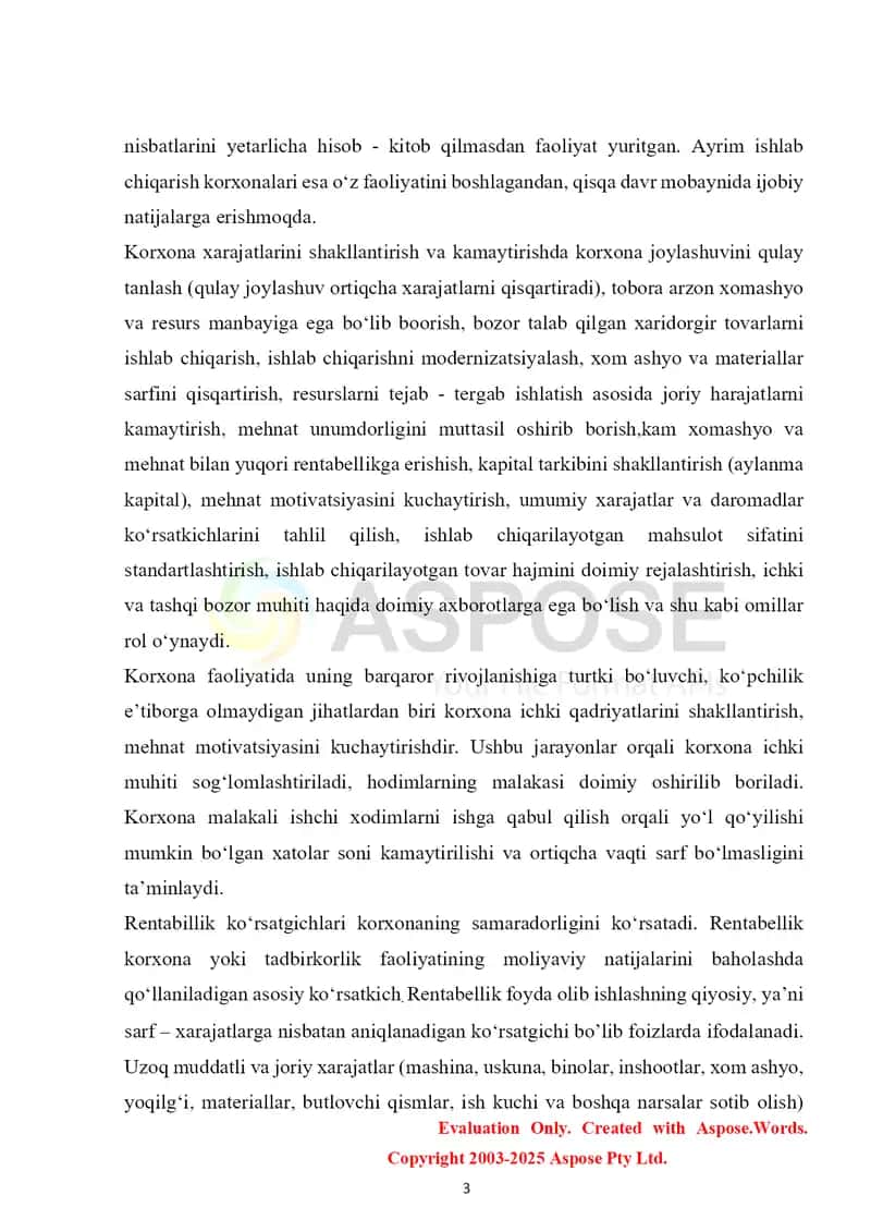 Ishlab chiqarish xarajatlarini kamaytirish-Iqtisodiy taraqqiyotning hal qiluvchi omili sifatida 3