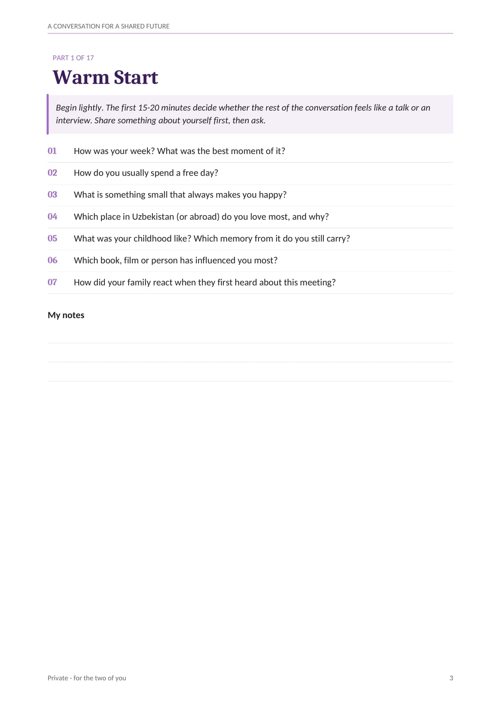 A conversation guide for two people 3