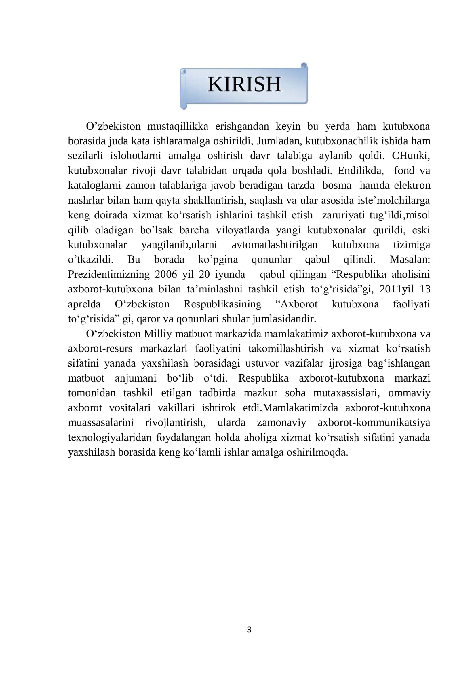 Respublika, viloyat, shahar aholisiga xizmat ko‘rsatuvchi axborot-kutubxona muassasalari ularning maqsad va vazifalari 3