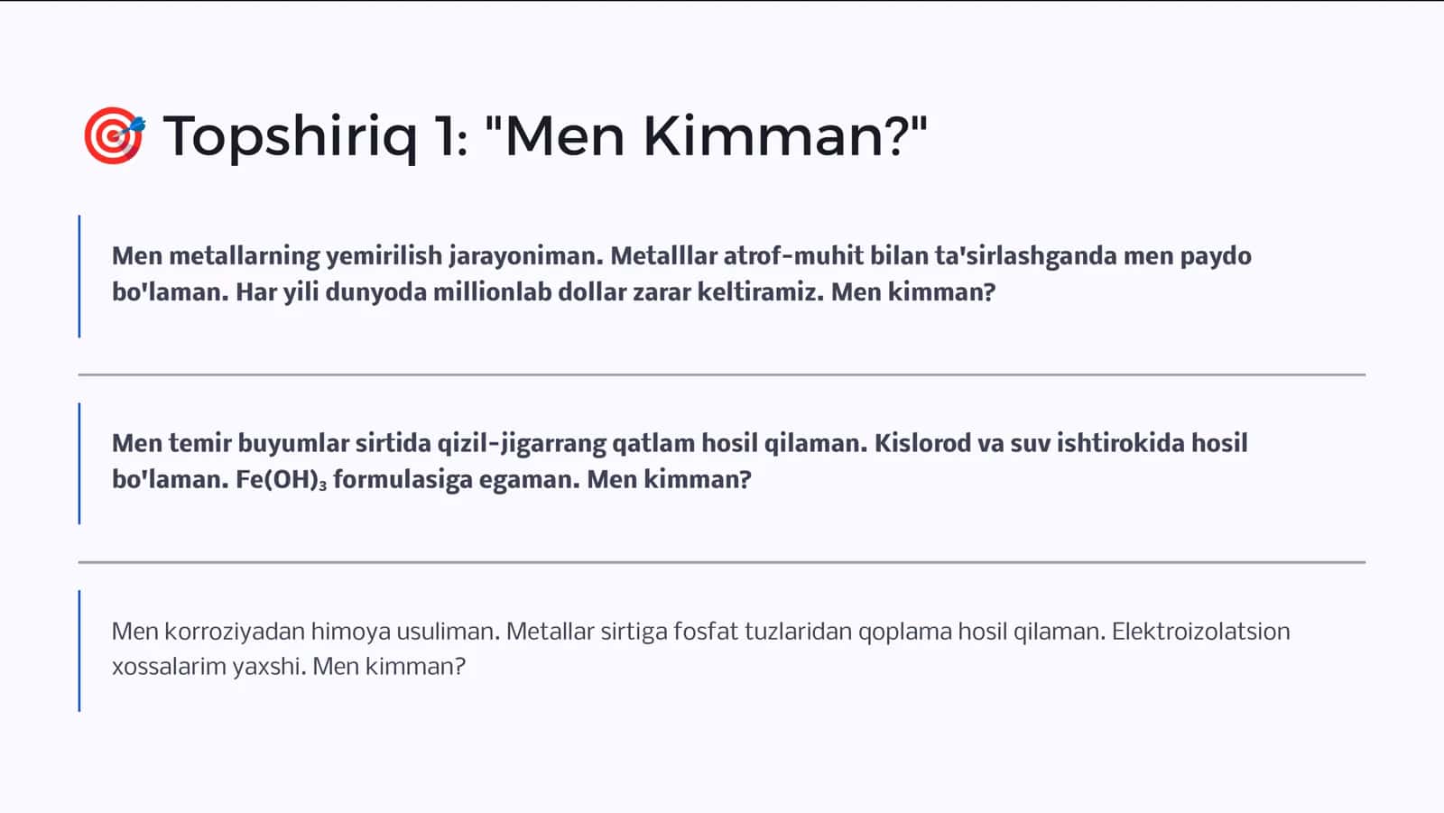 Metallar Korroziyasi: Interaktiv Viktorina To'plami 3