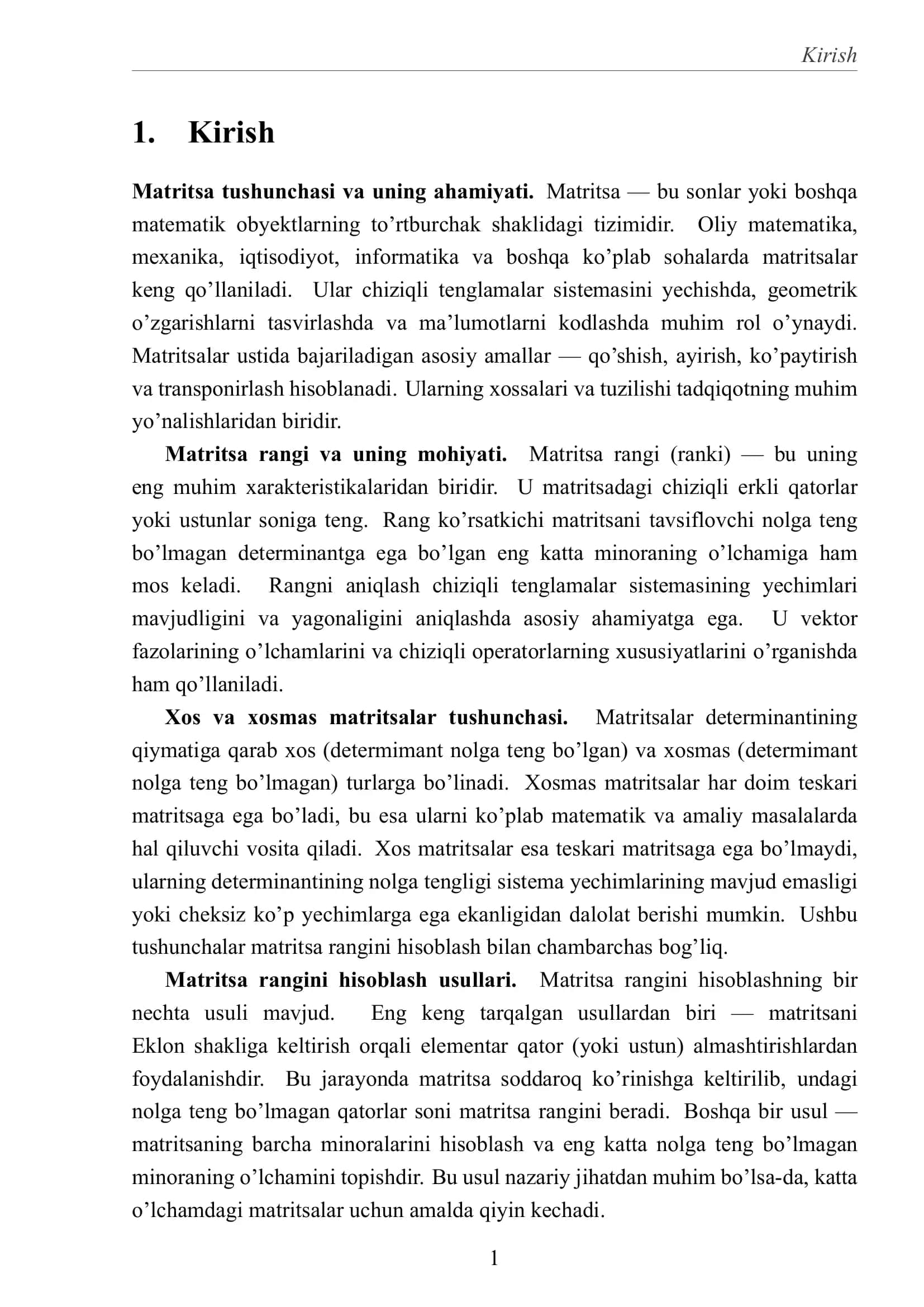Matrisa rangini hisoblash.Xos va xosmas matrisalar 3