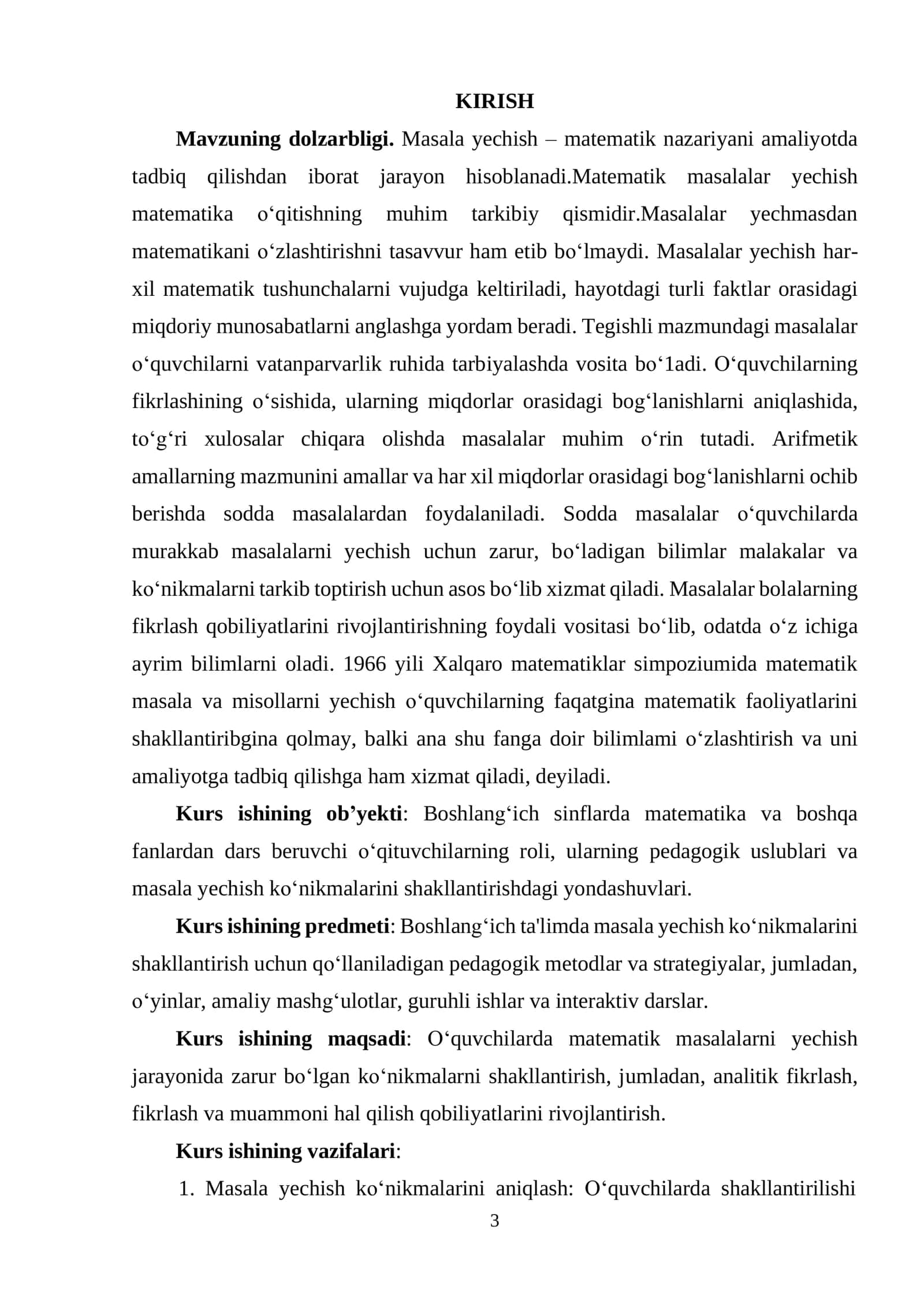 "MATEMATIKA VA UNI O‘QITISH METODIKASI" 3