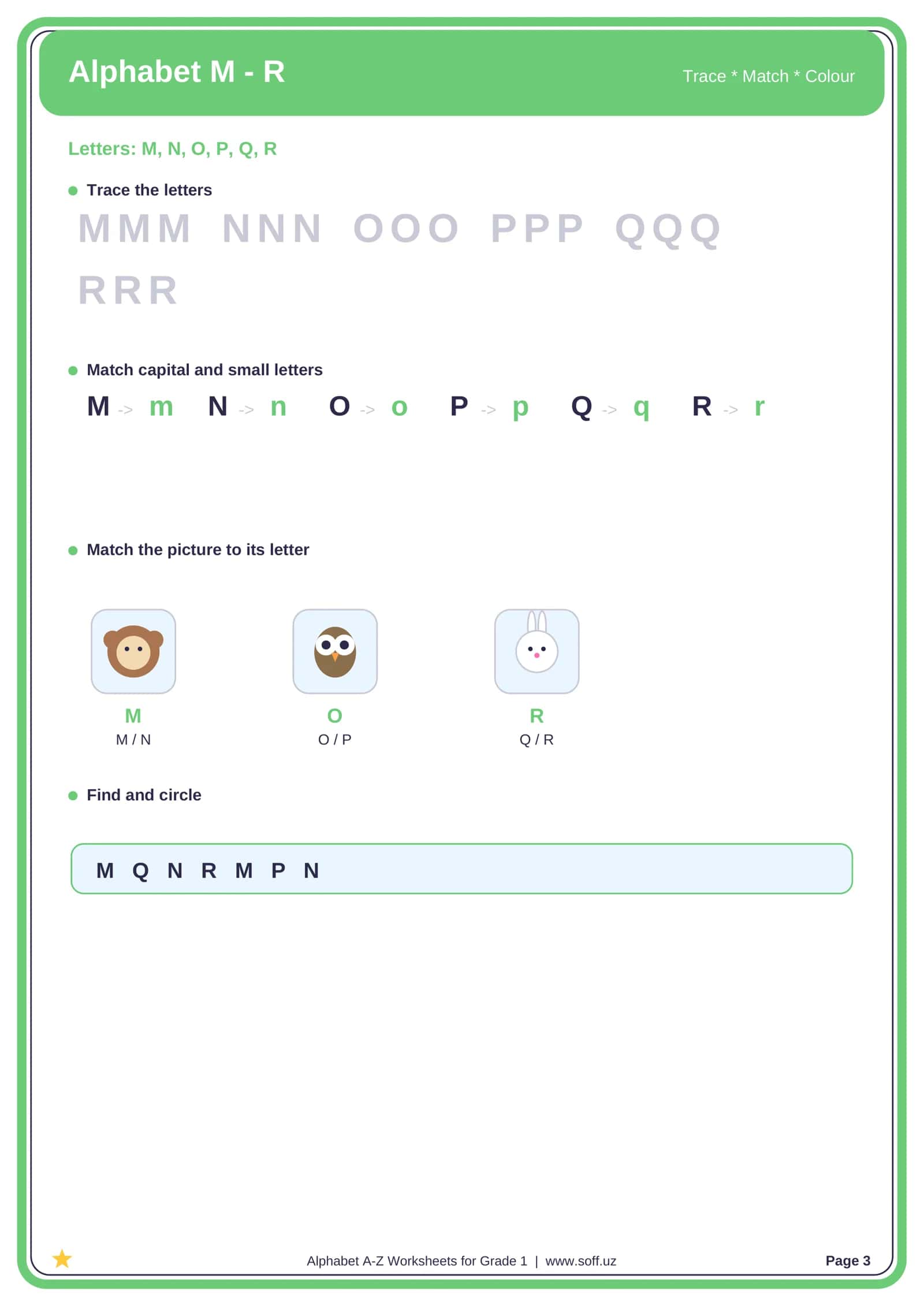Alphabet A–Z Worksheets for Grade 1 3