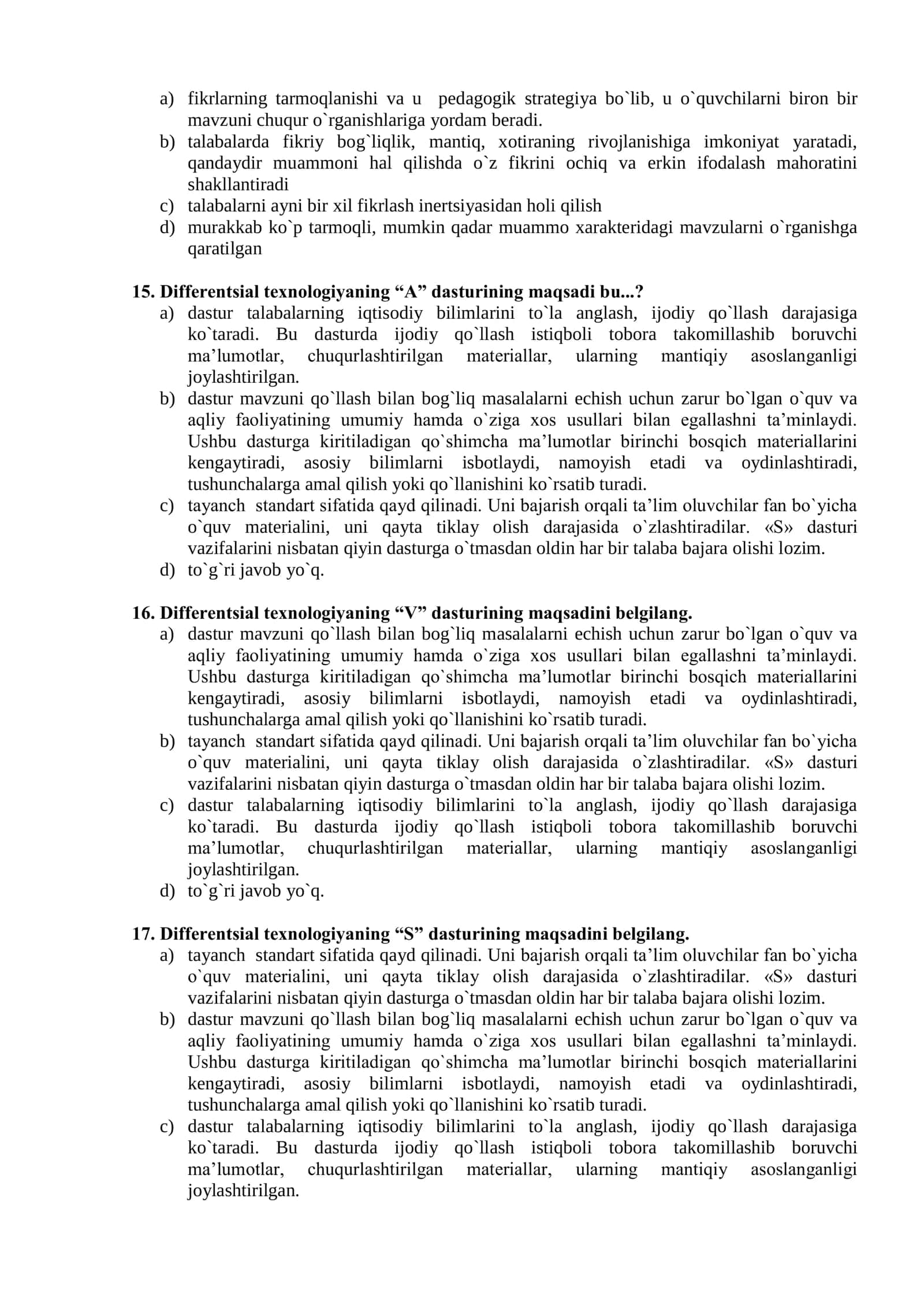 Ta’lim texnologiyalari fanidan Joriy nazorat uchun test savollari 3