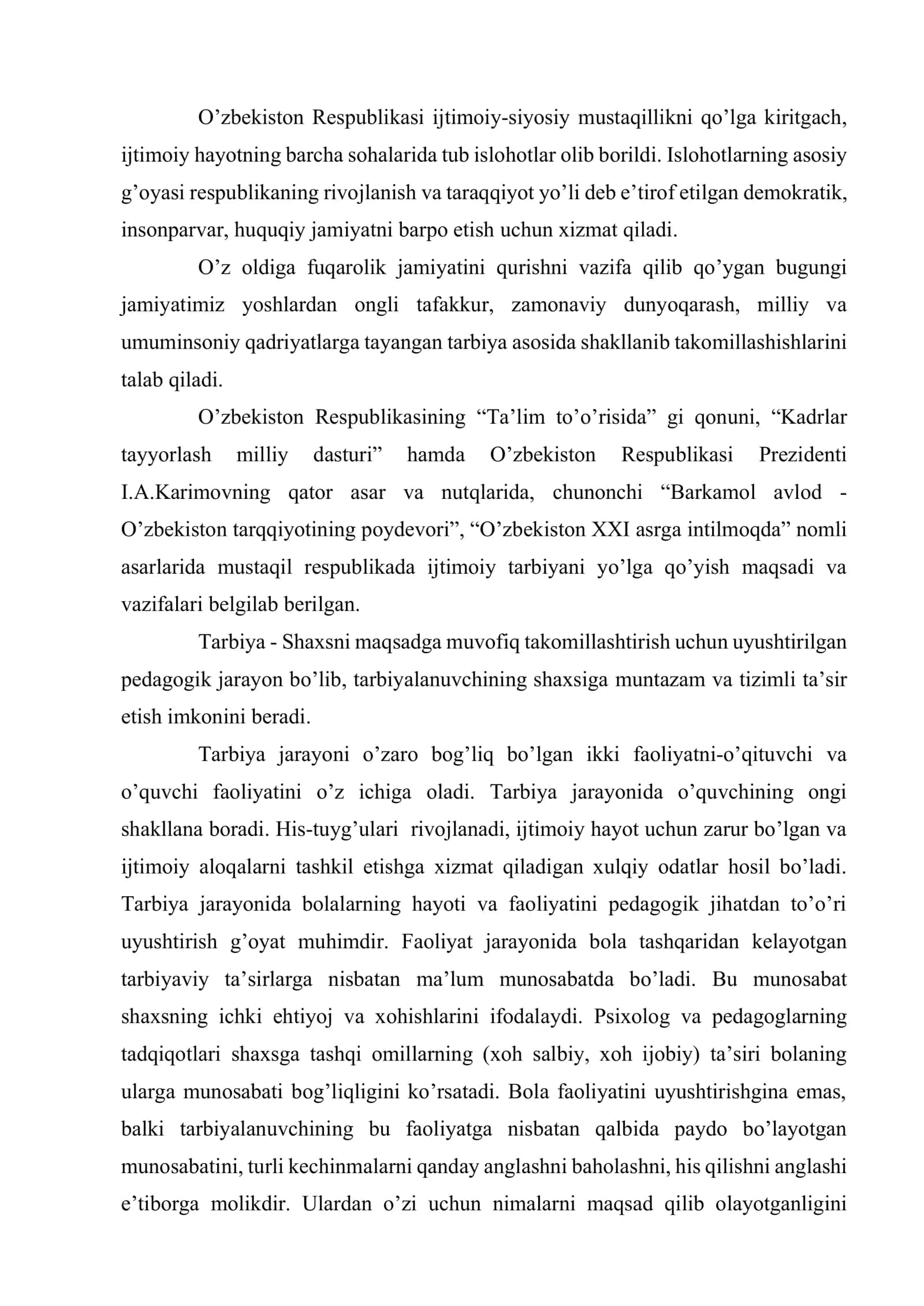 Tarbiya jarayoni, mazmuni, qonuniyatlari va tamoyillari. Tarbiya turlari 3