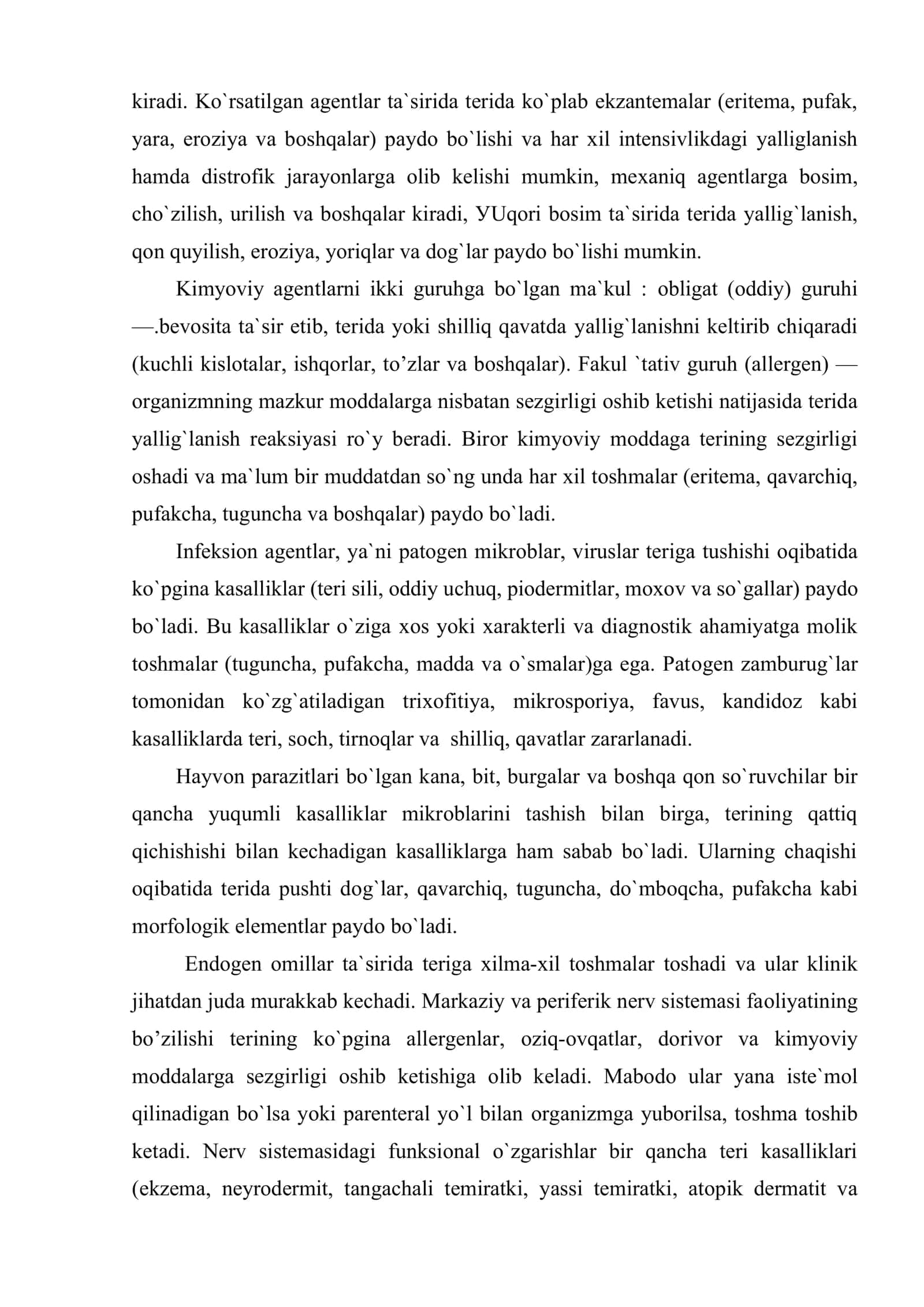 Dermatozlarni umumiy klinik belgilari va patomorfologiyasi. Piodermiyalar. Dermatozoonozlar. Terining zamburug’li infekstiyasi 3