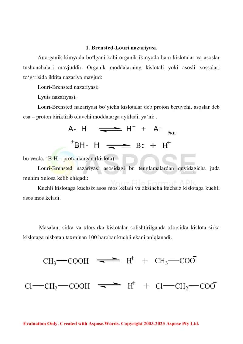 9. Brensted- Louri kislota va asoslari. Oddiy efirlar. Referat 15 bet 3