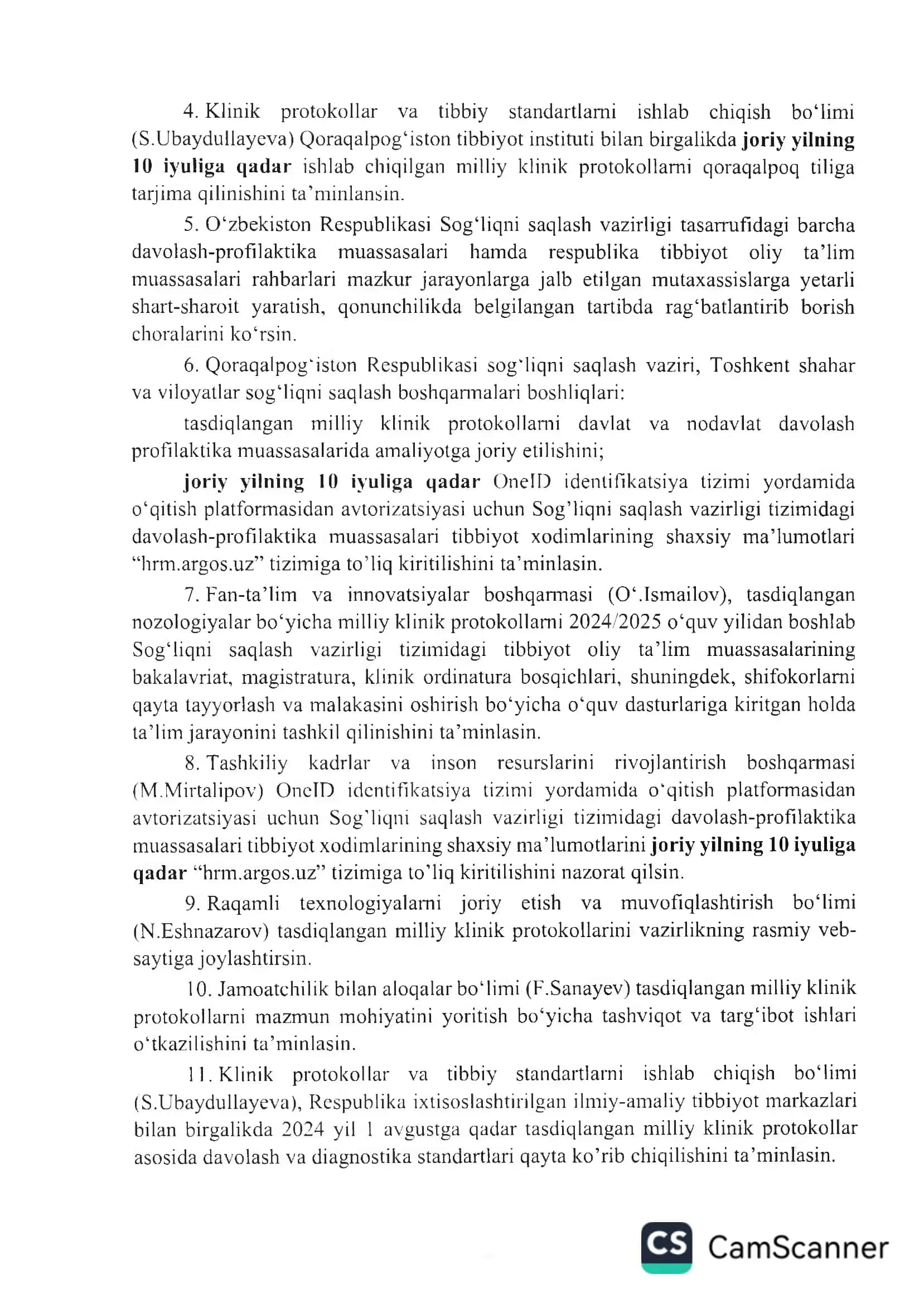 Davolash profilaktika muassasalari uchun milliy klinik protokollarni tasdiqlash va tibbiyot amaliyotiga joriy etish to‘g‘risida 3