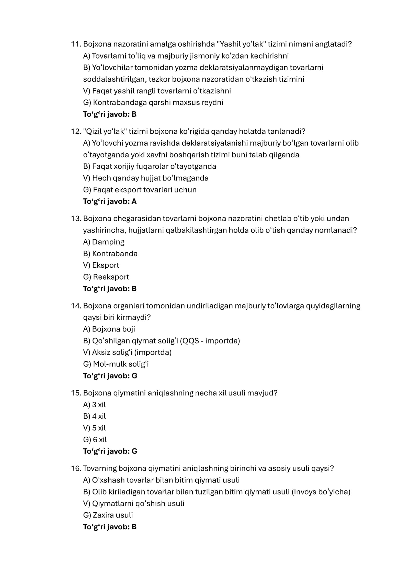 Bojxona qo'mitasi tizimiga ishga kirish maxsus test bazasi javoblar bilan 3