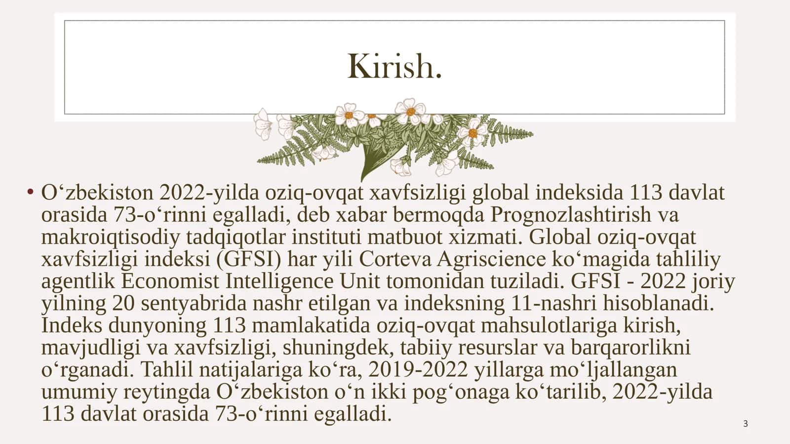 Oziq-ovqat xavsizligi va qishloq xo’jaligi rivojlanish. Iqlim o’zgarishi 3