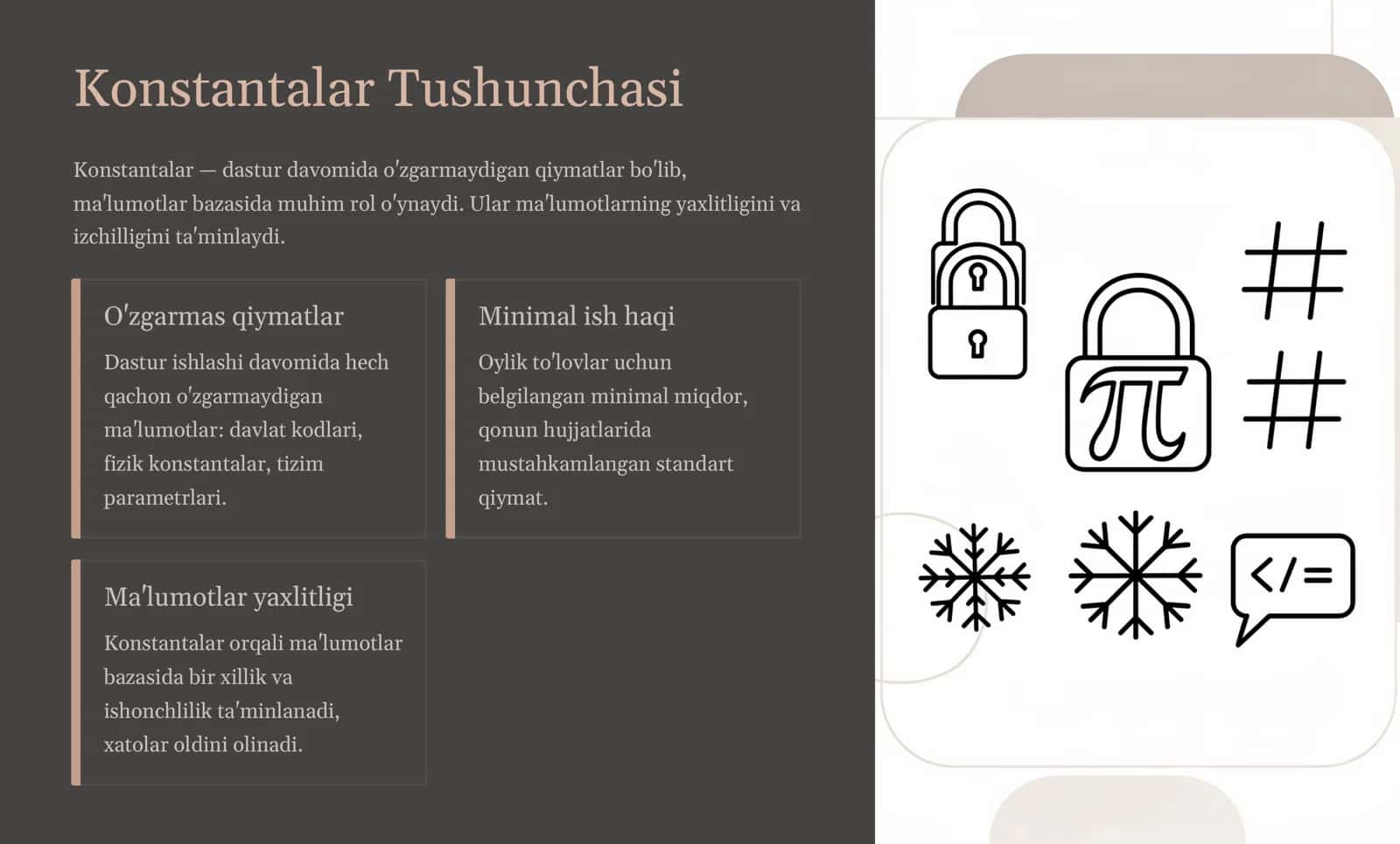 Konstantalar va Malumot Turlari-bilan-Ishlash.Ma'lumotlar Bazasi Fani 3