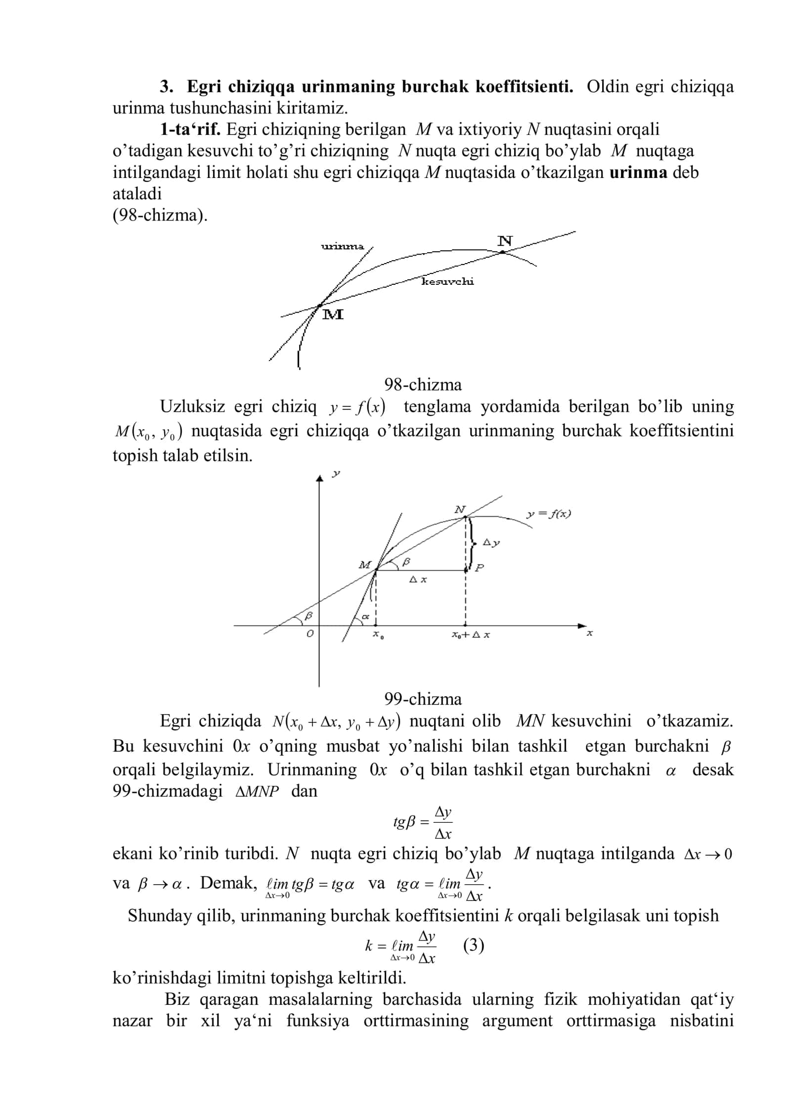 Hosila tushunchasi va uning mexanik va geometrik ma'nolari 3