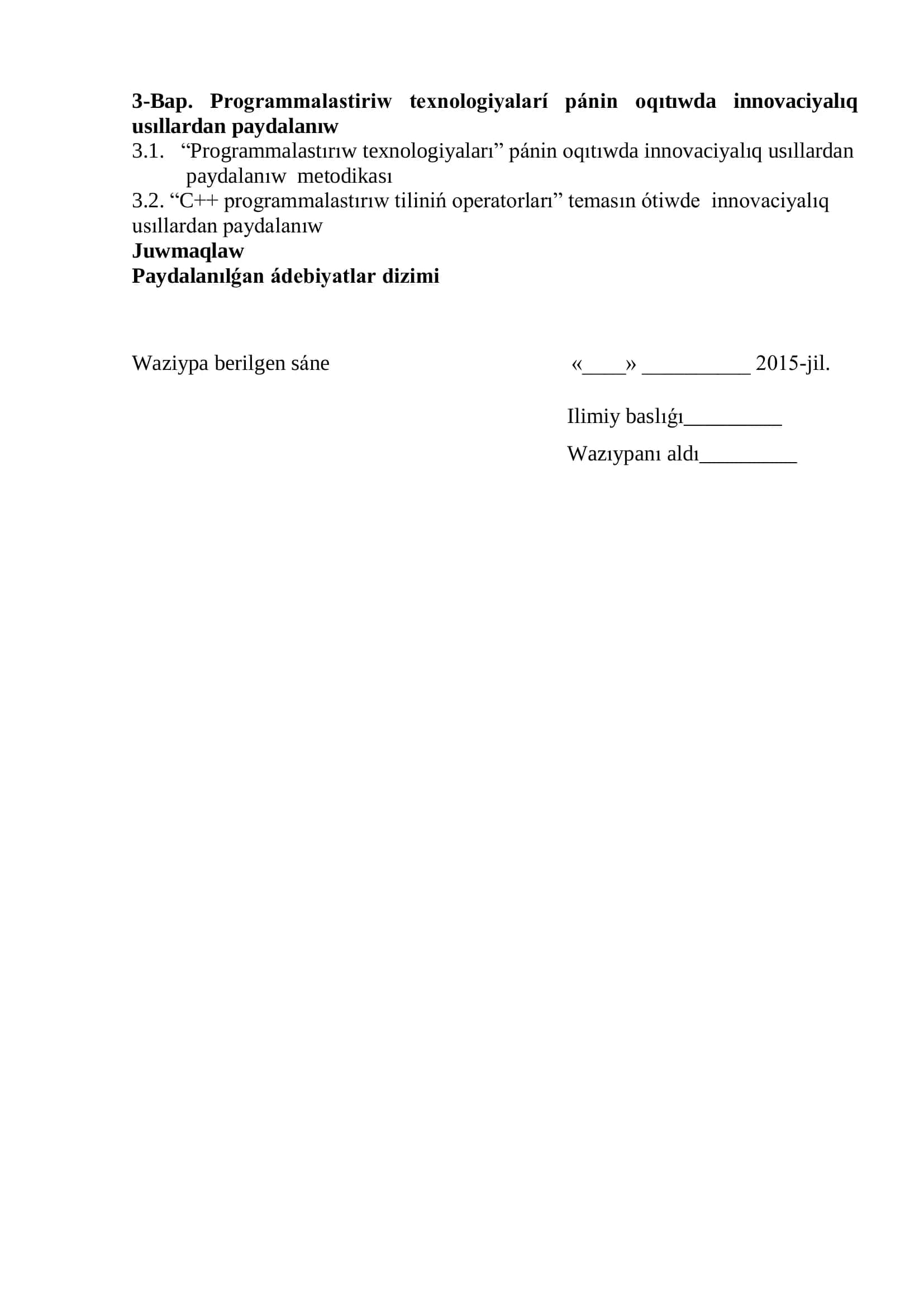PROGRAMMALASTIRIW TEXNOLOGIYALARI 3