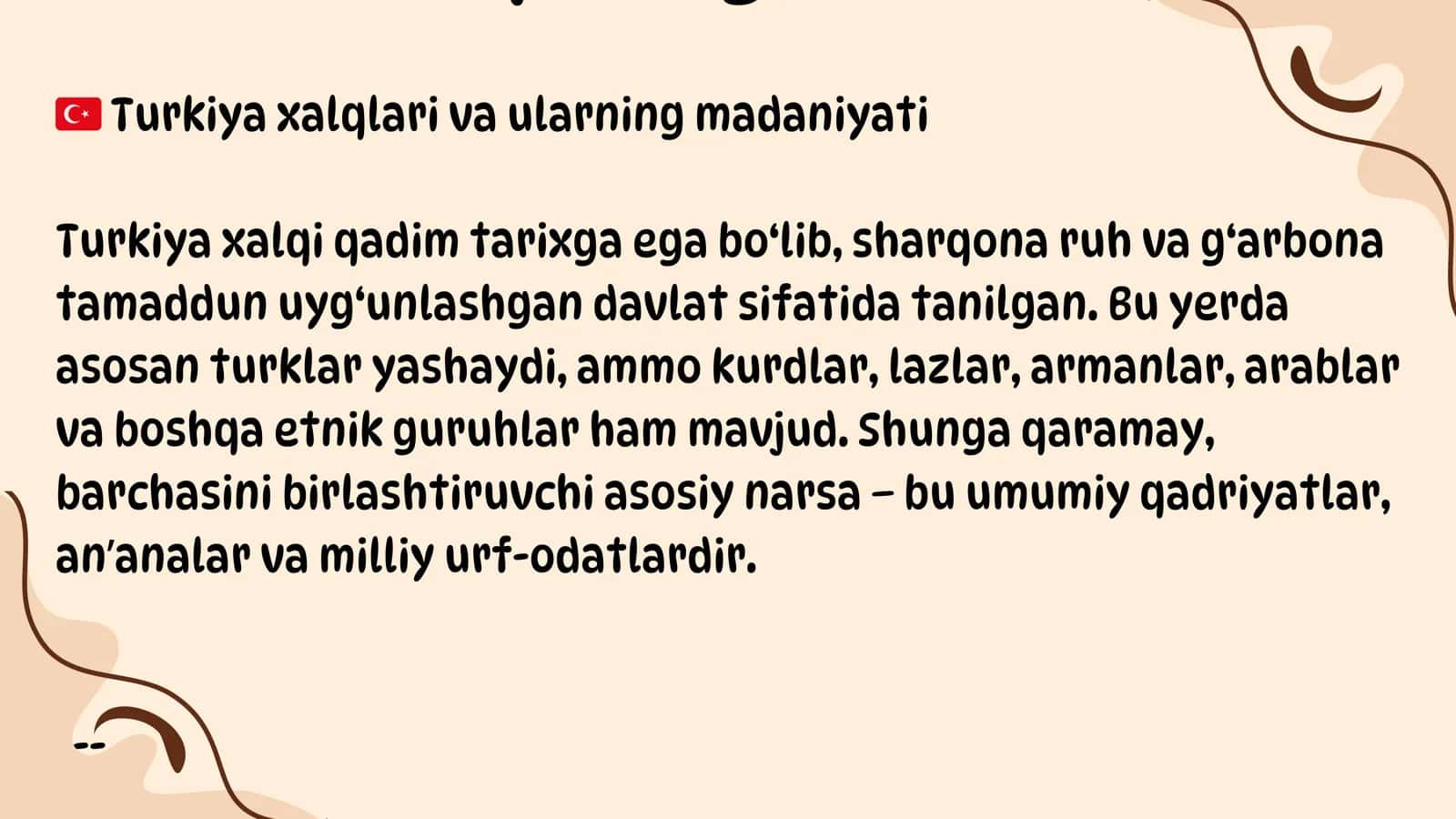 TURKIYA XALQINING MILLIY URF-ODATLARI, ANʼANALARI, BAYRAMLARI VA KIYIMKECHAKLARI 3
