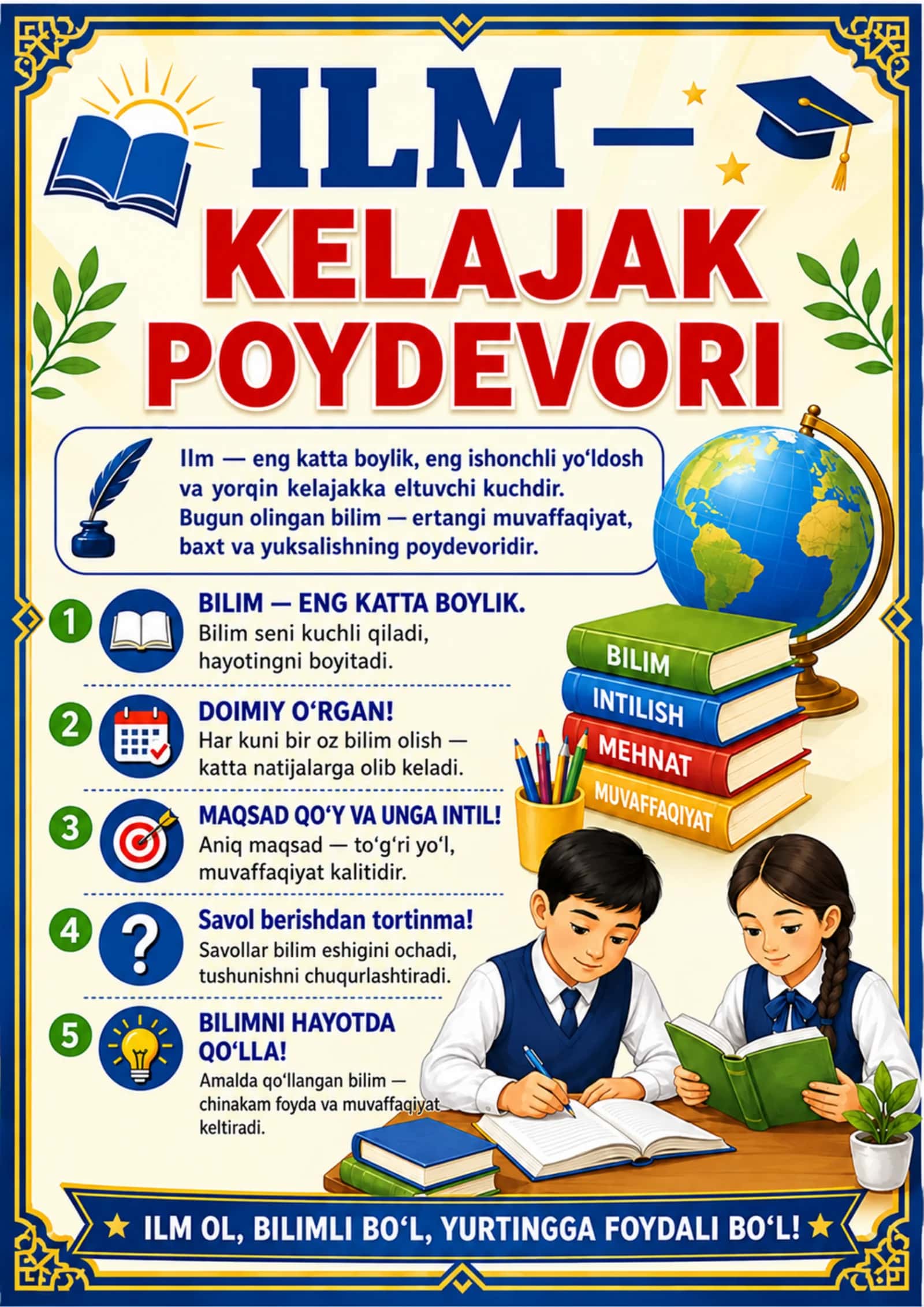 Sinf xonasi uchun 10 ta rangli tarbiyaviy plakat — PDF to‘plam 3