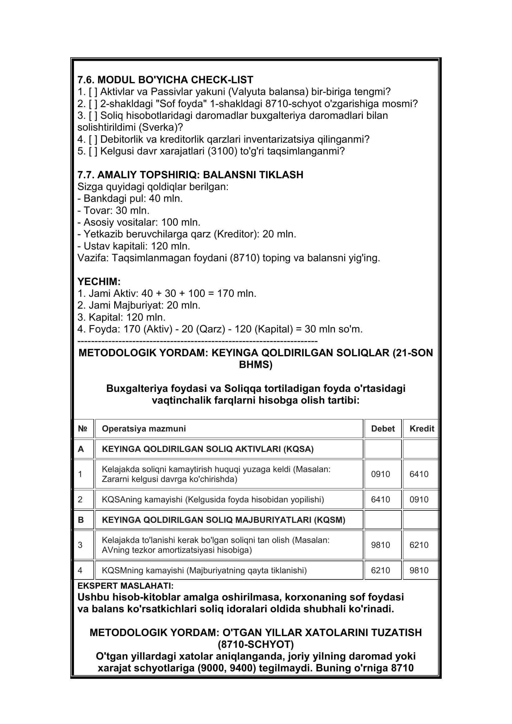 7-MODUL: KSA va KSM (0910 va 7210 schyotlar) – Professional daraja 3