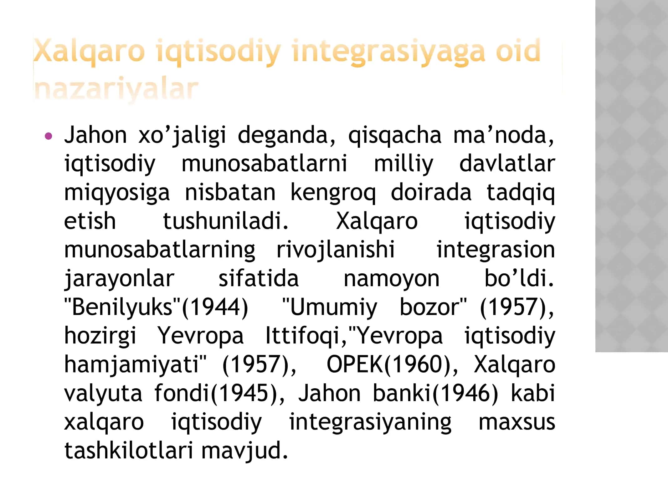 Xalqaro iqtisodiy integrasiyaga oid nazariyalar 3