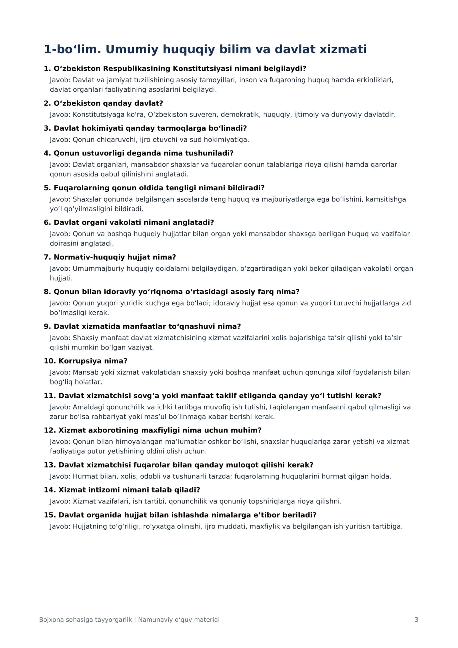 Bojxona qo‘mitasiga ishga kirish uchun 100 ta savol-javob va 31 ta test — PDF 3