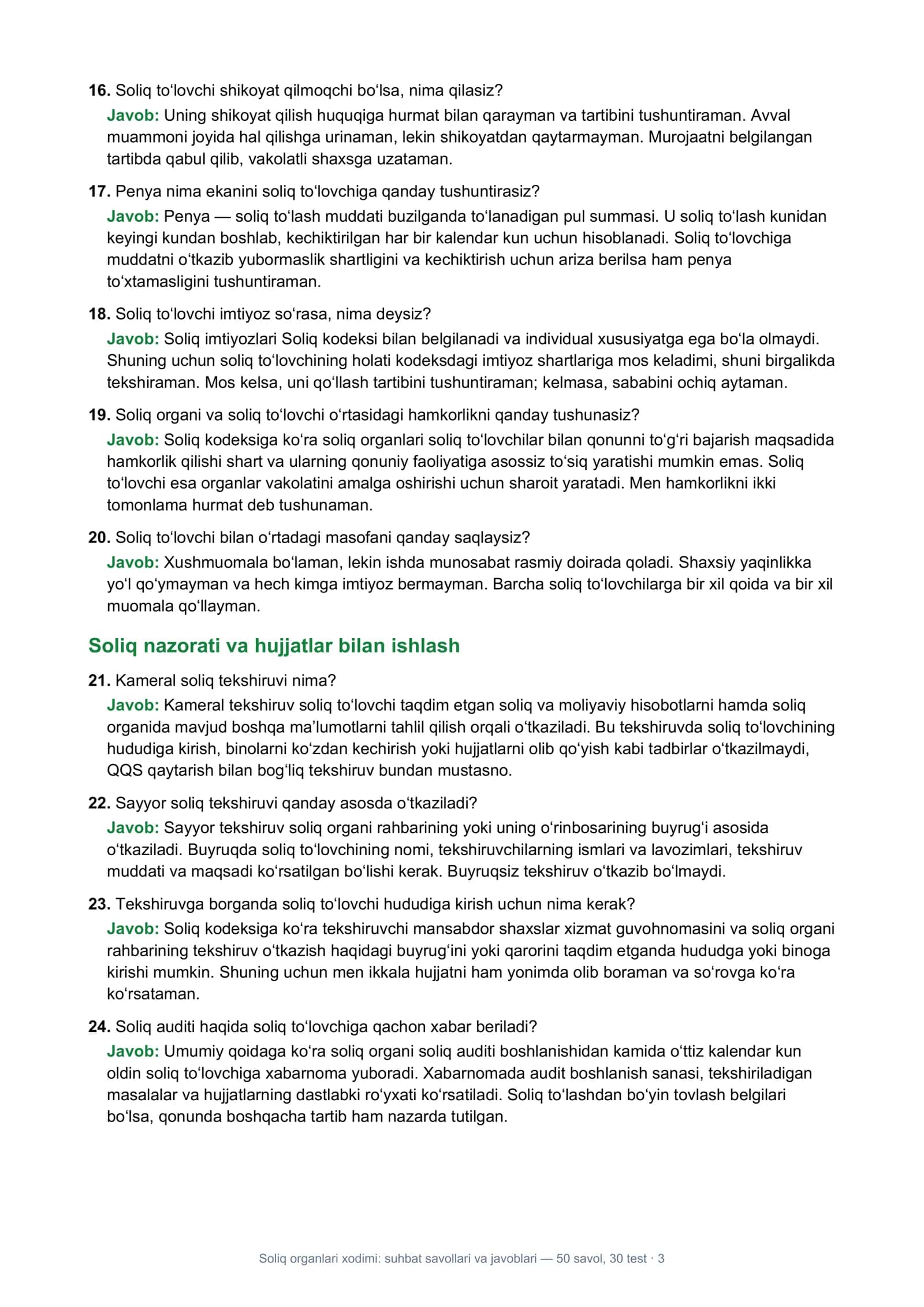 Soliq organlari xodimi: suhbat savollari va javoblari 3