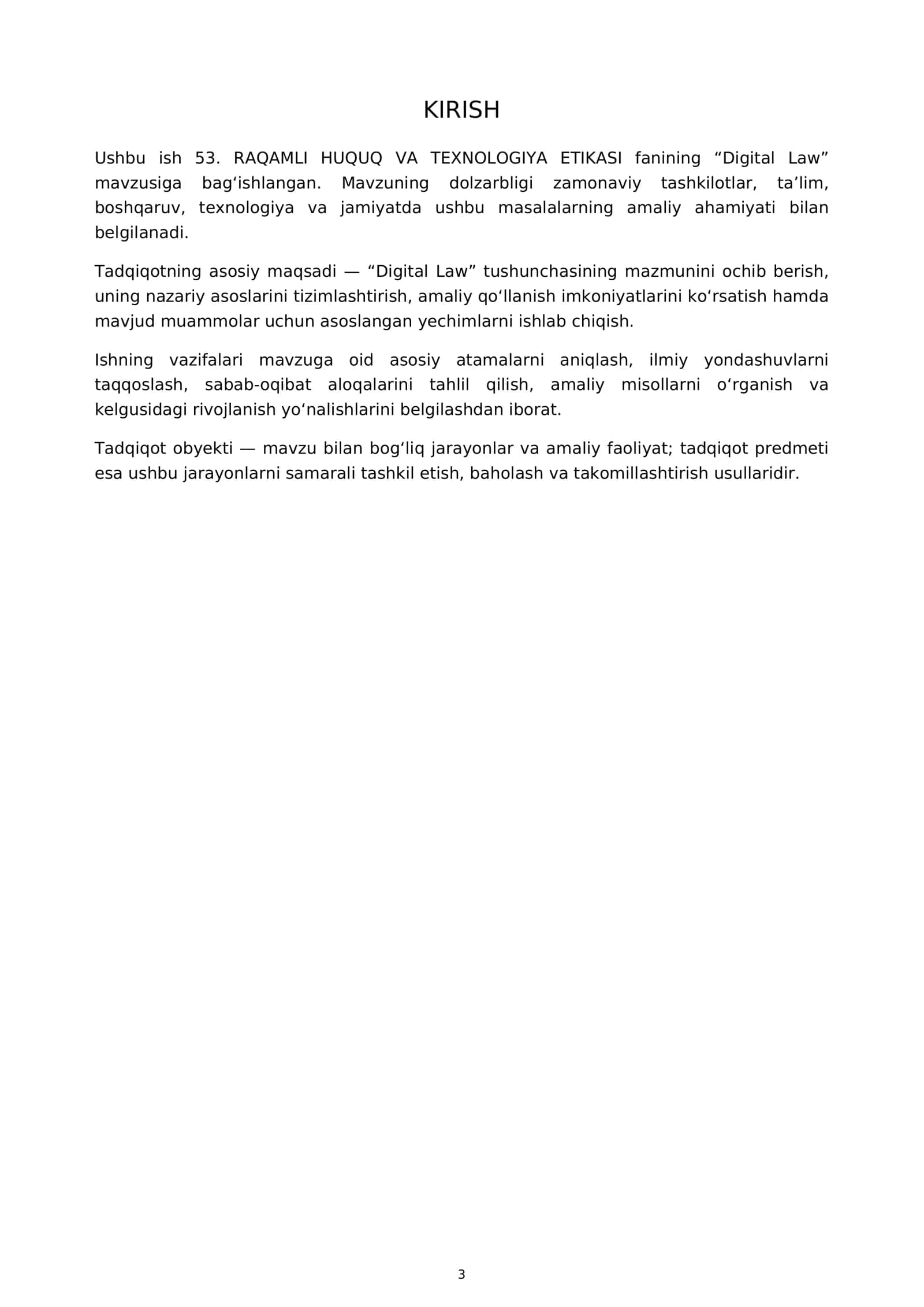 53. RAQAMLI HUQUQ VA TEXNOLOGIYA ETIKASI MUSTAQIL ISH / KURS ISHI 3