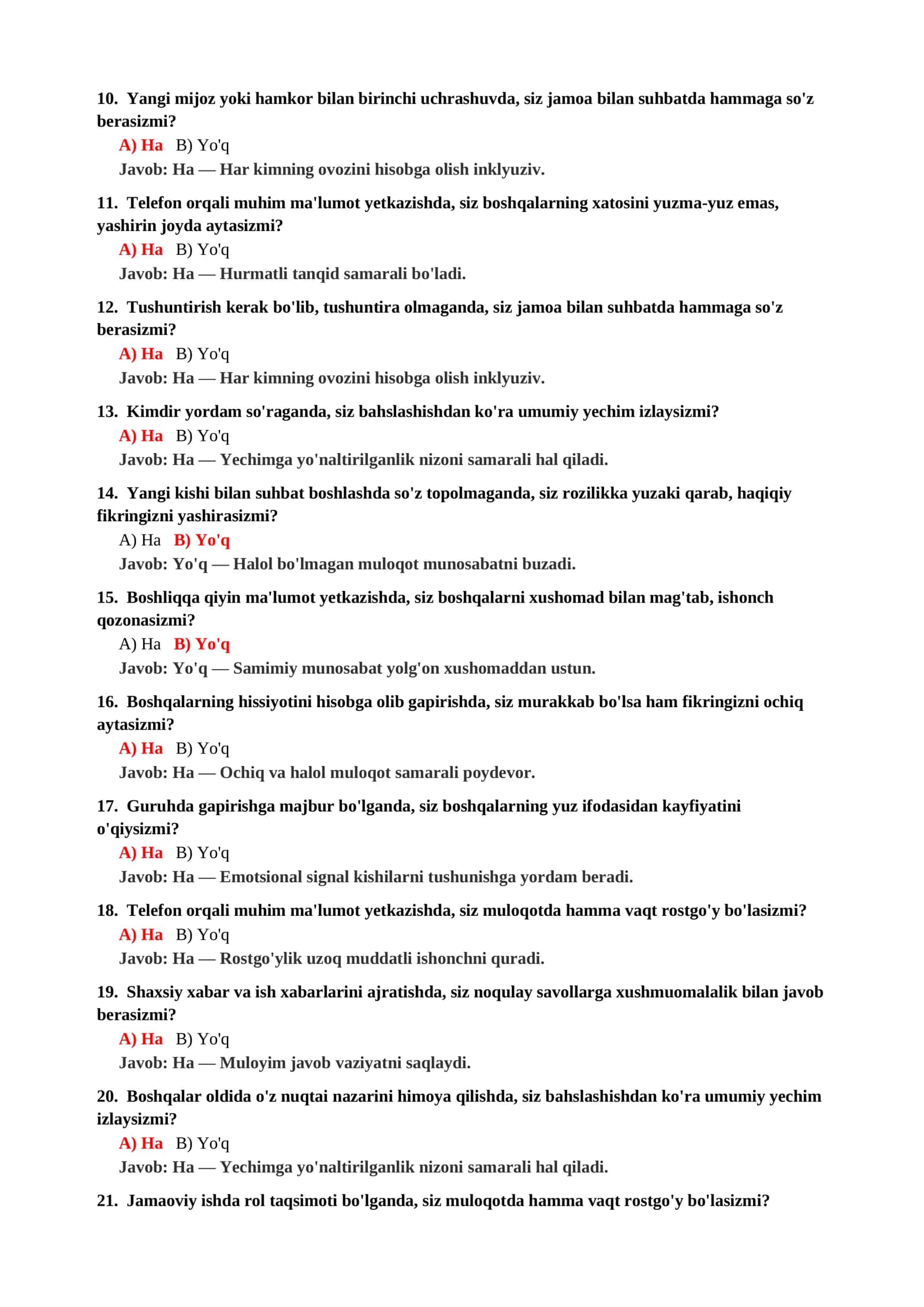 Suhbat Davomida To'g'ri Savol Berish Qobiliyati Testi 3