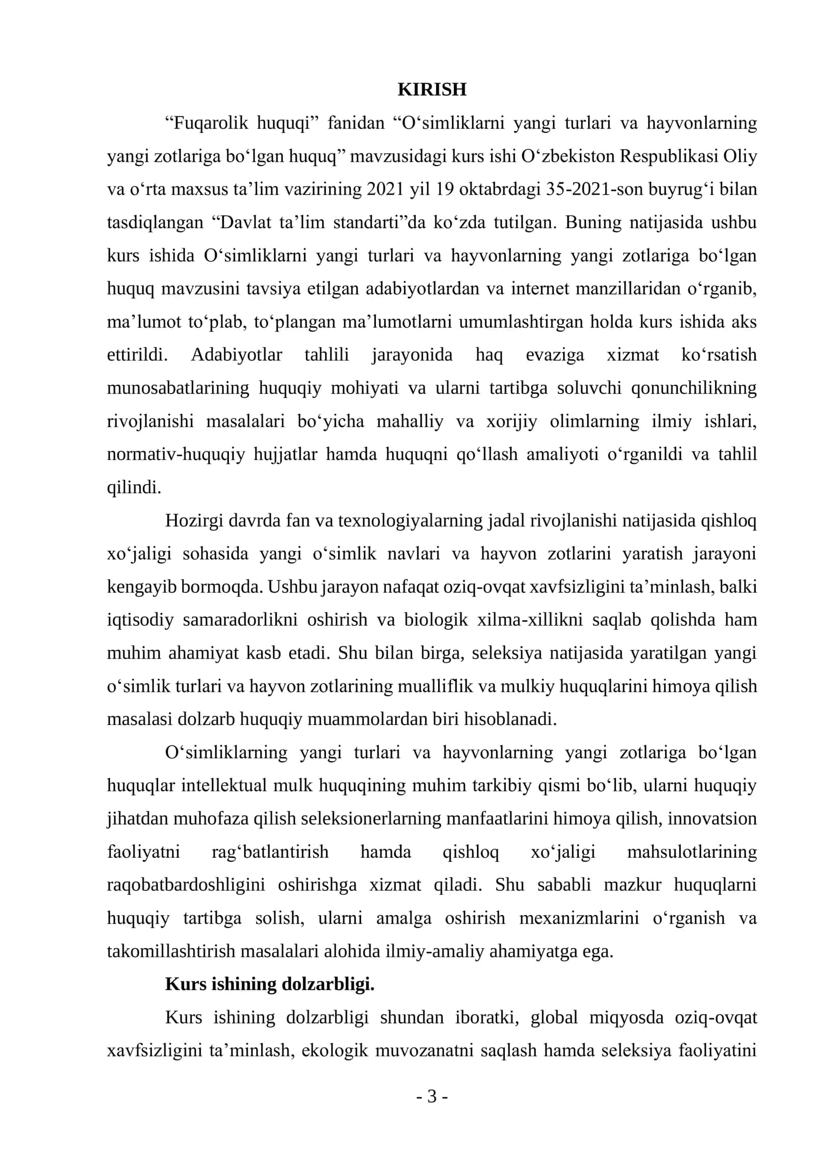 Oʻsimliklarni yangi turlari va hayvonlarning yangi zotlariga boʻlgan huquq 3