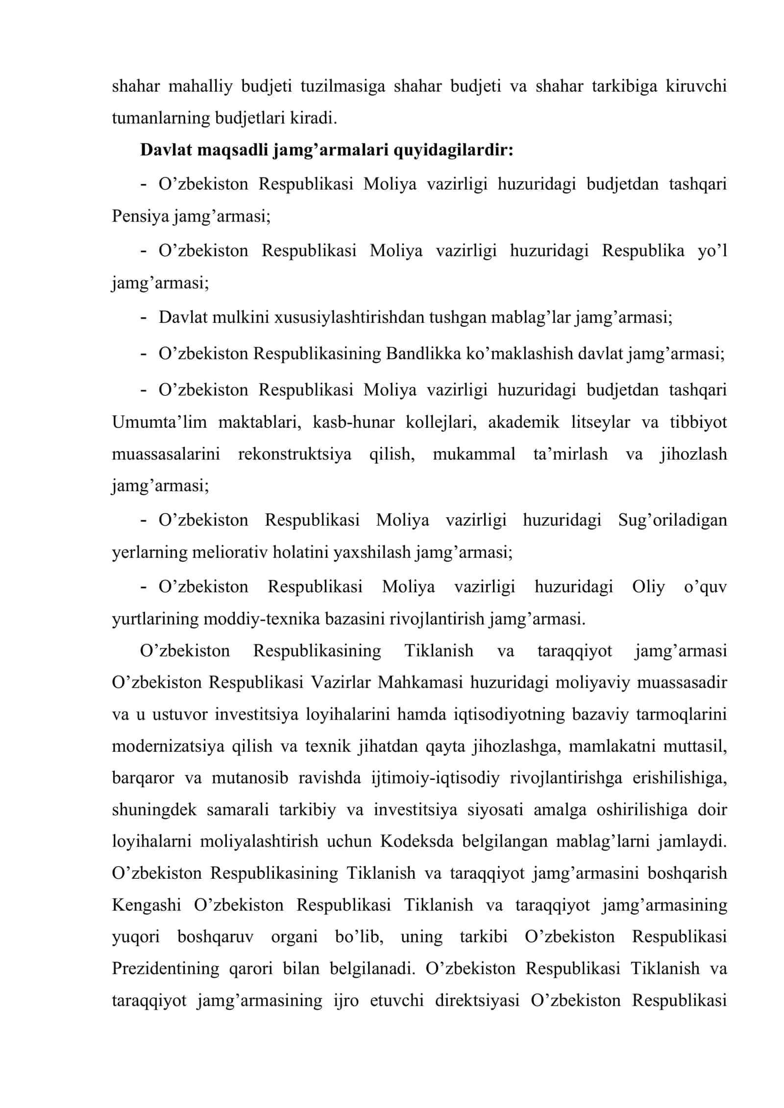 O’zbekiston respublikasining tiklanish va taraqqiyot jamg’armasi 3
