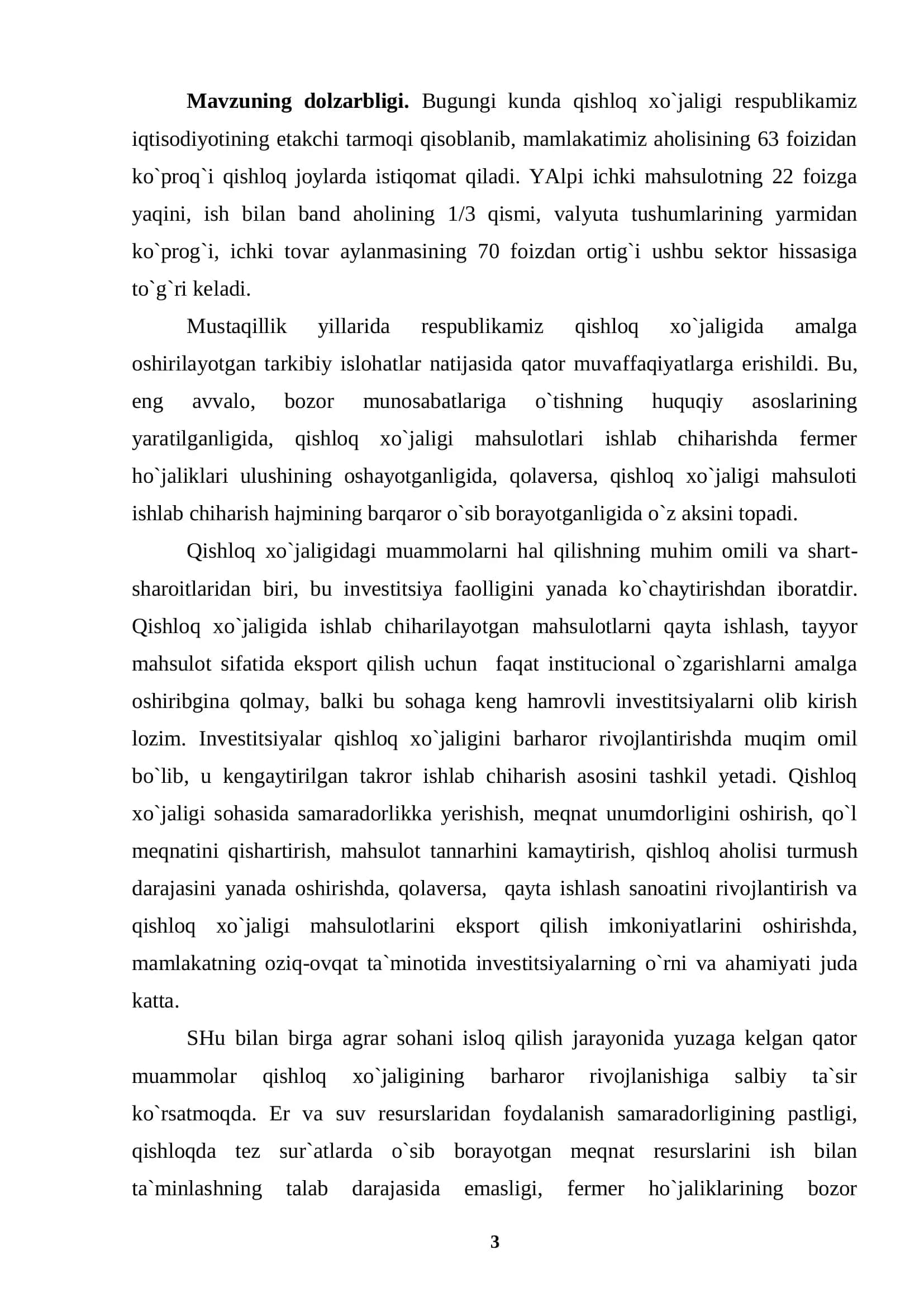 "Qishloq xo`jalik mahsulotlarini saqlash, qayta ishlash va eksport tizimini takomillashtirish" mavzusida BITIRUV MALAKAVIY ISHI 3