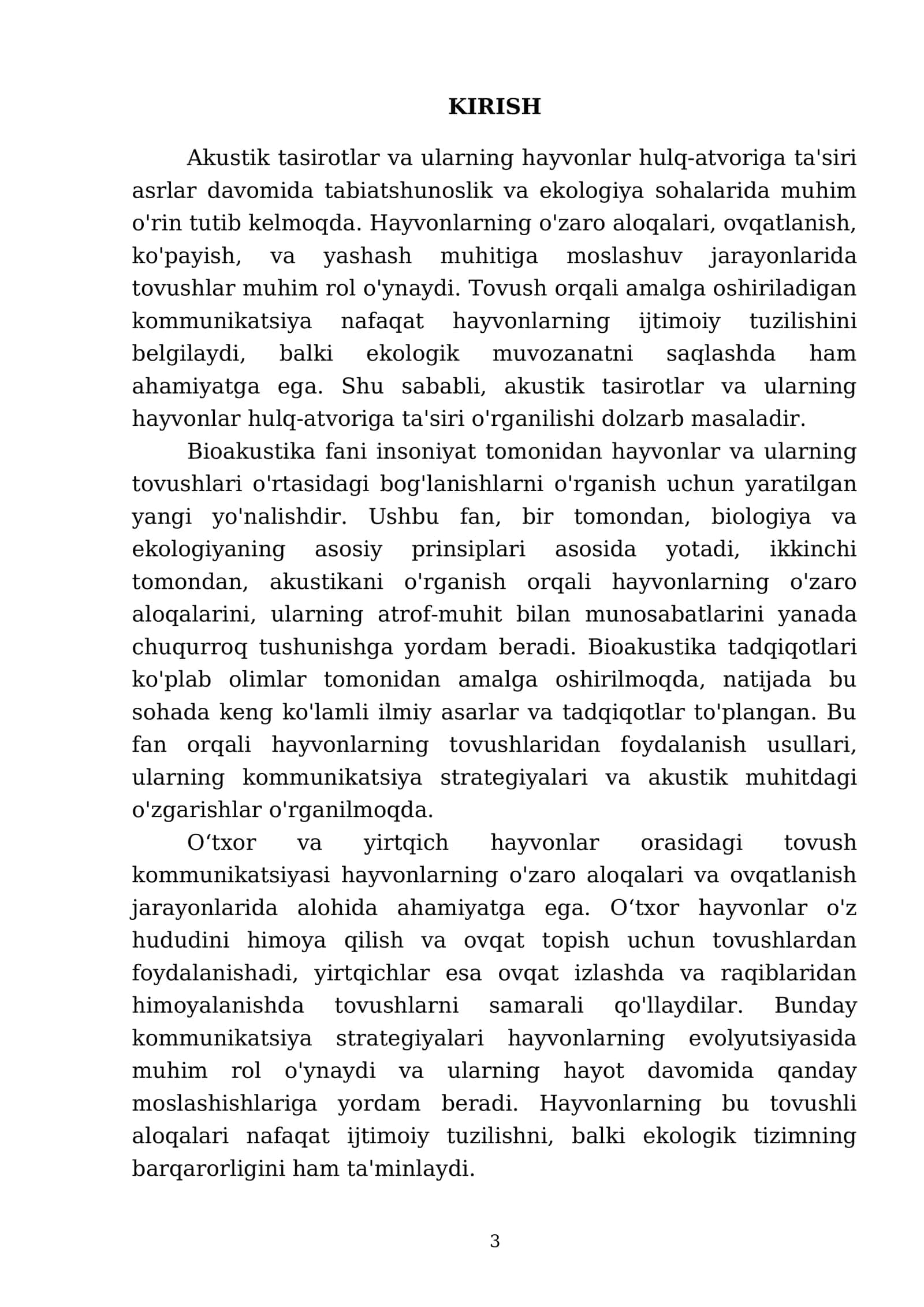 Akustik tasirotlar. Bioakustika fani boyicha tushuncha. Oʻtxor va yirtqich hayvonlar hulq atvorini organish. Tovush chqaradigan jonivorlar 3