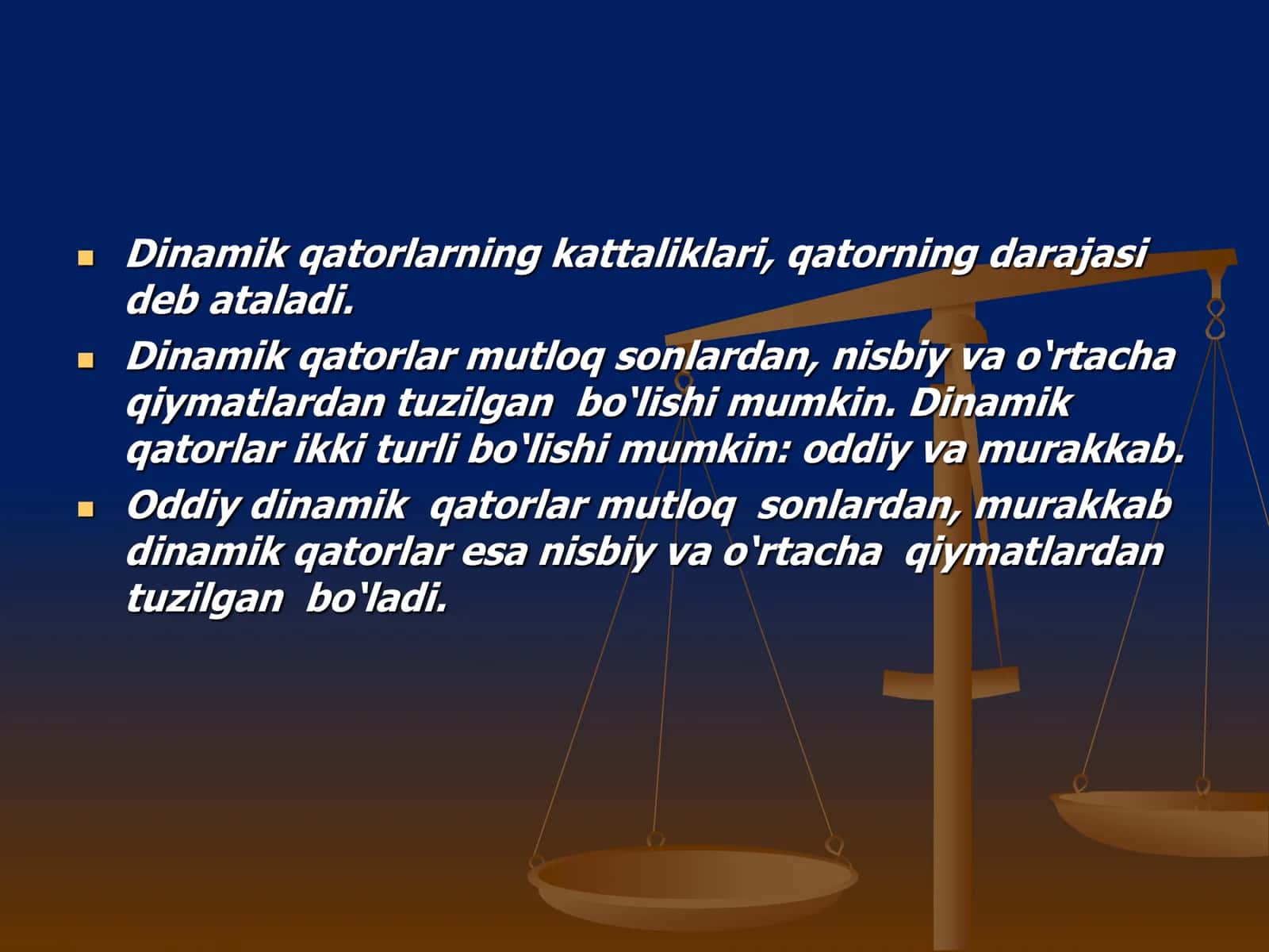 Dinamik qatorlar, tiplari, ko`rsatgichlari, ulardan statistik tahlillarda foydalanish 3