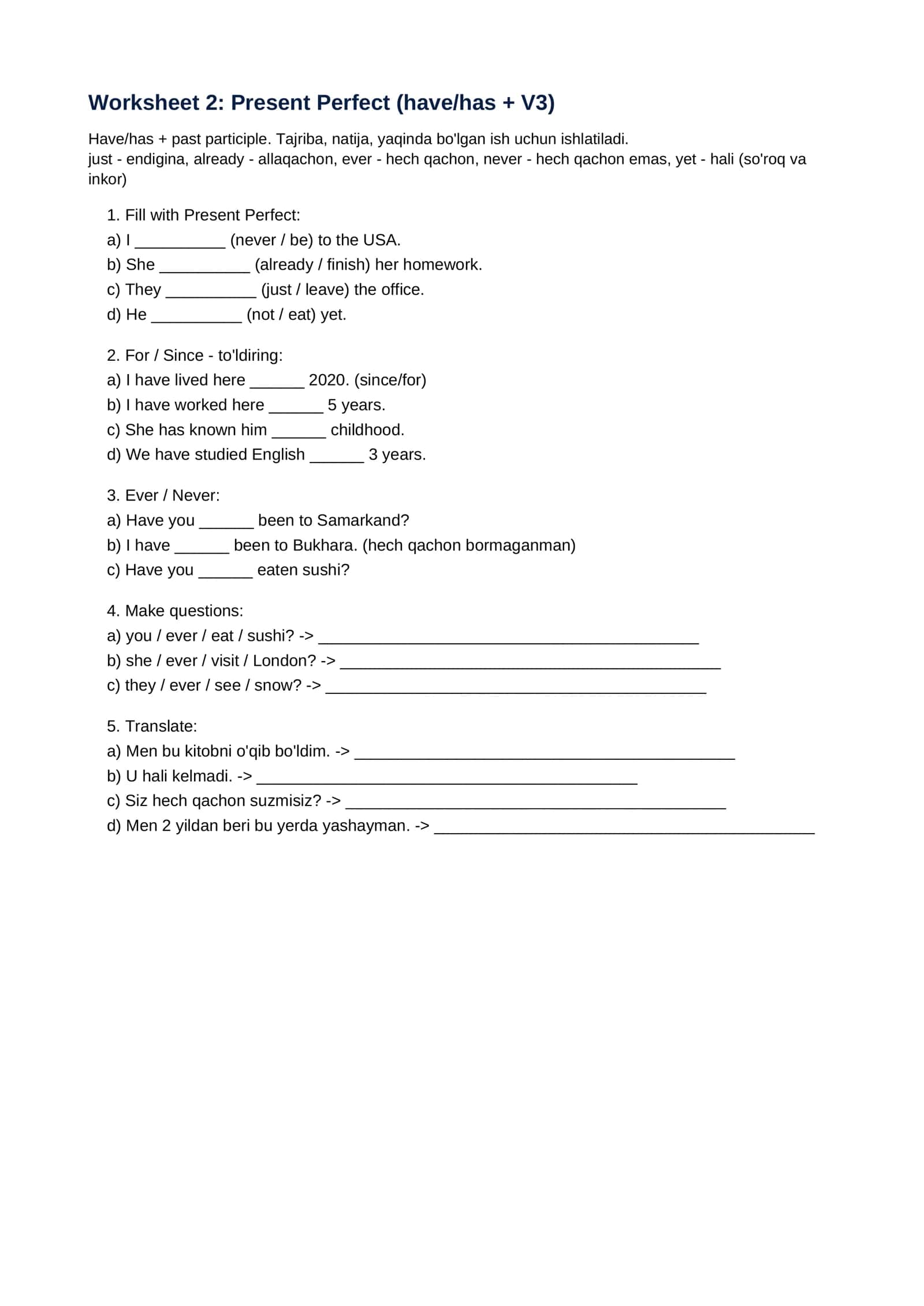 Intermediate English Worksheets (Ingiliz Tili) 3